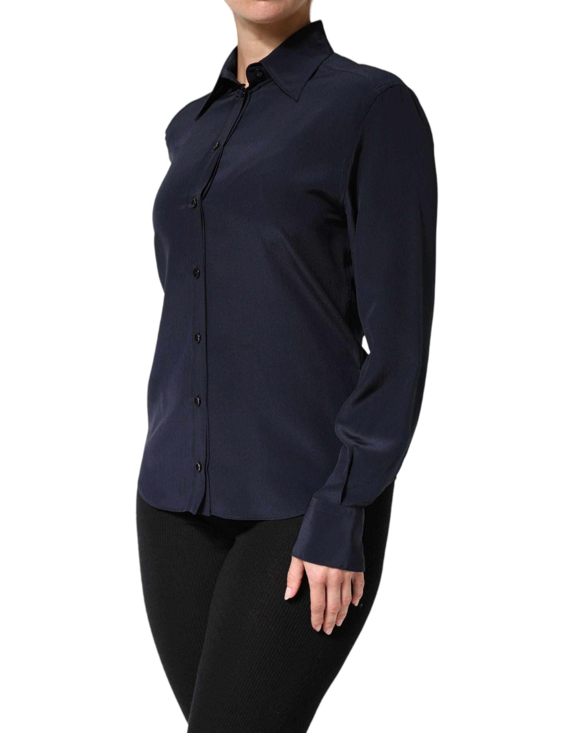 Dolce & Gabbana Blue Collared Long Sleeves Dress Shirt Women's Top (Pre-Owned)