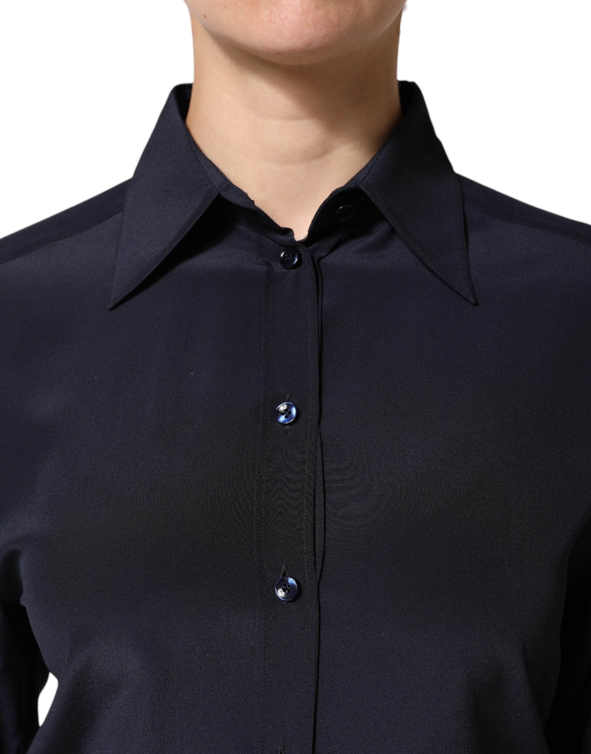 Dolce & Gabbana Blue Collared Long Sleeves Dress Shirt Women's Top (Pre-Owned)