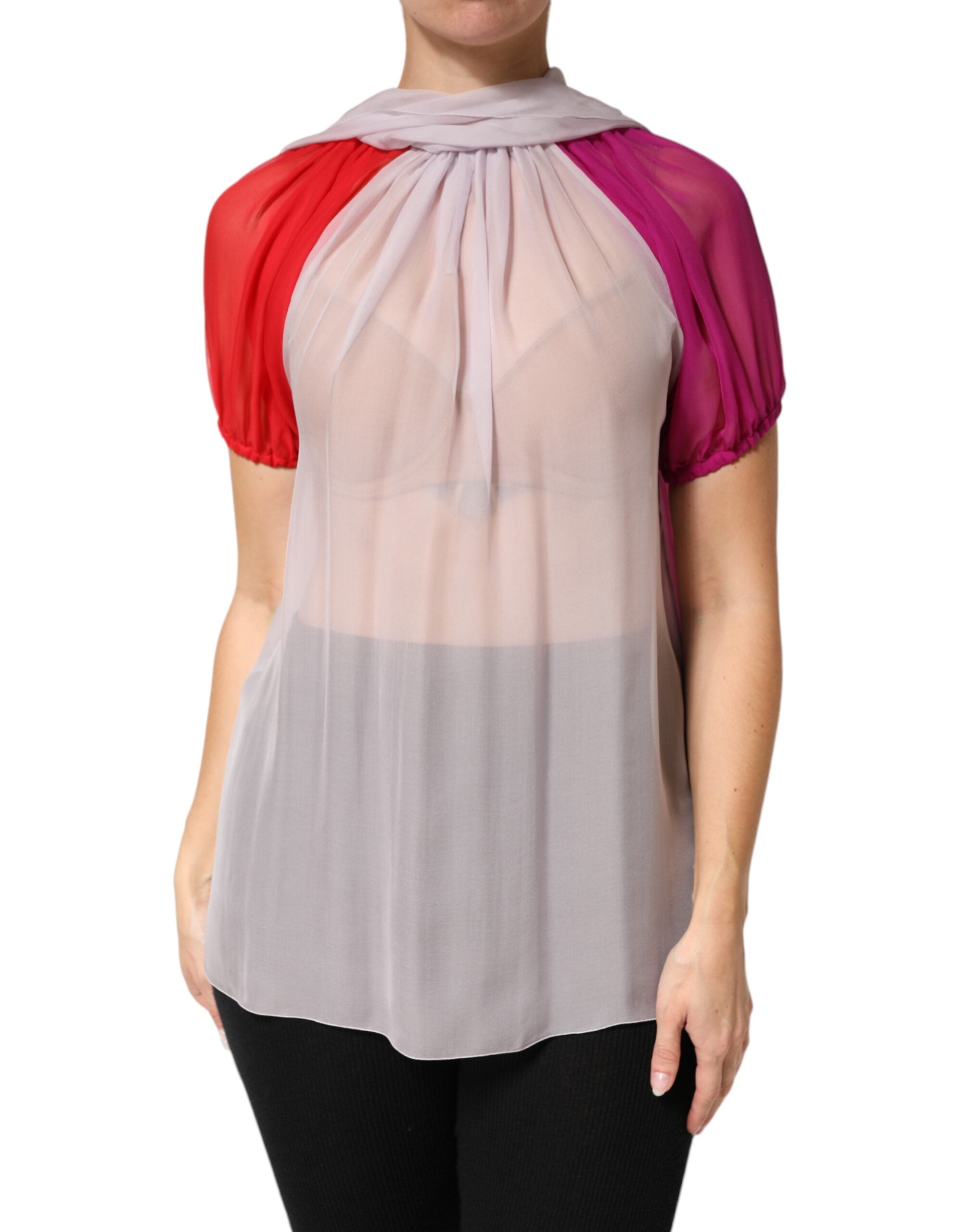 Dolce & Gabbana Multicolor Short Sleeves Silk Blouse Women's Top