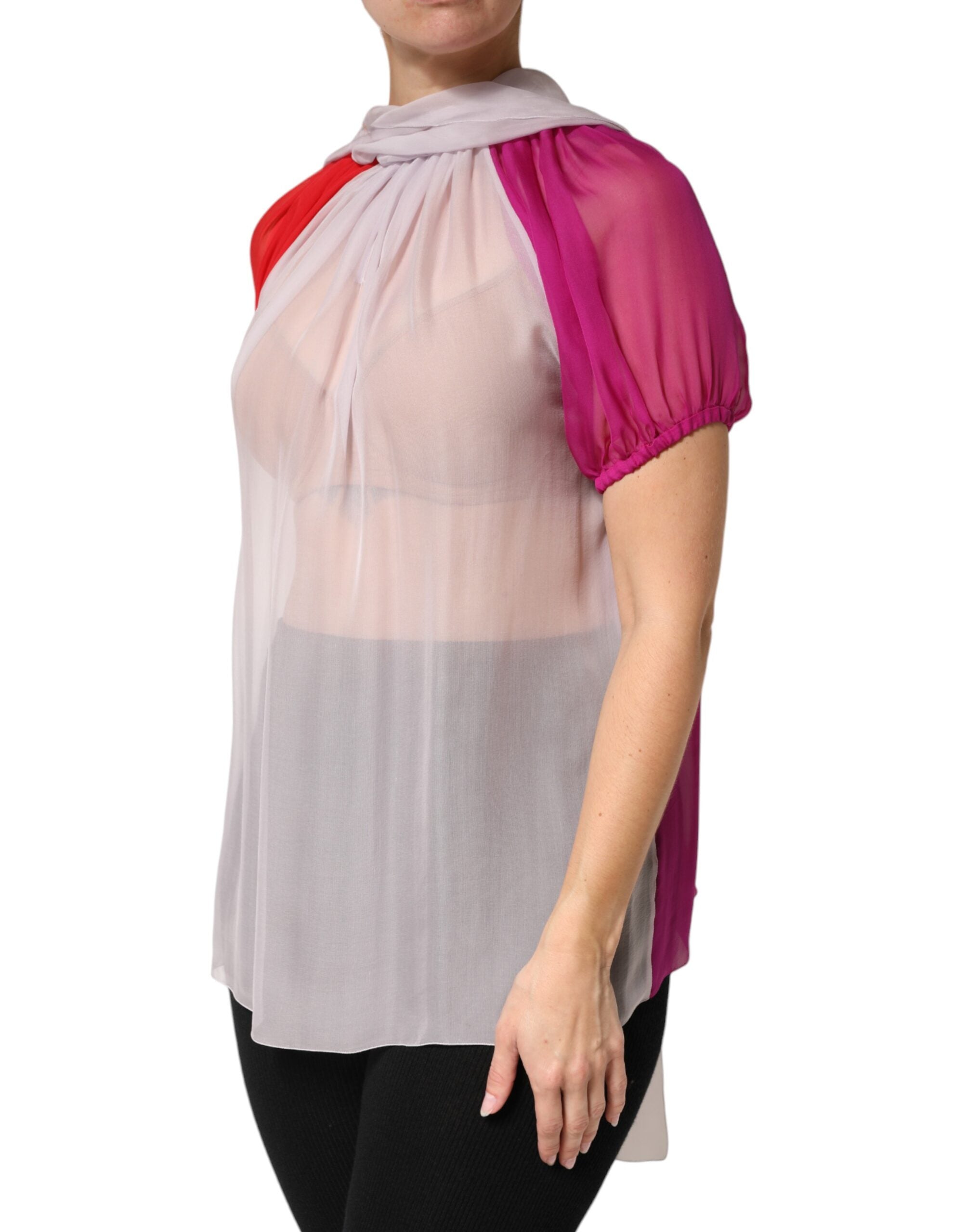 Dolce & Gabbana Multicolor Short Sleeves Silk Blouse Women's Top