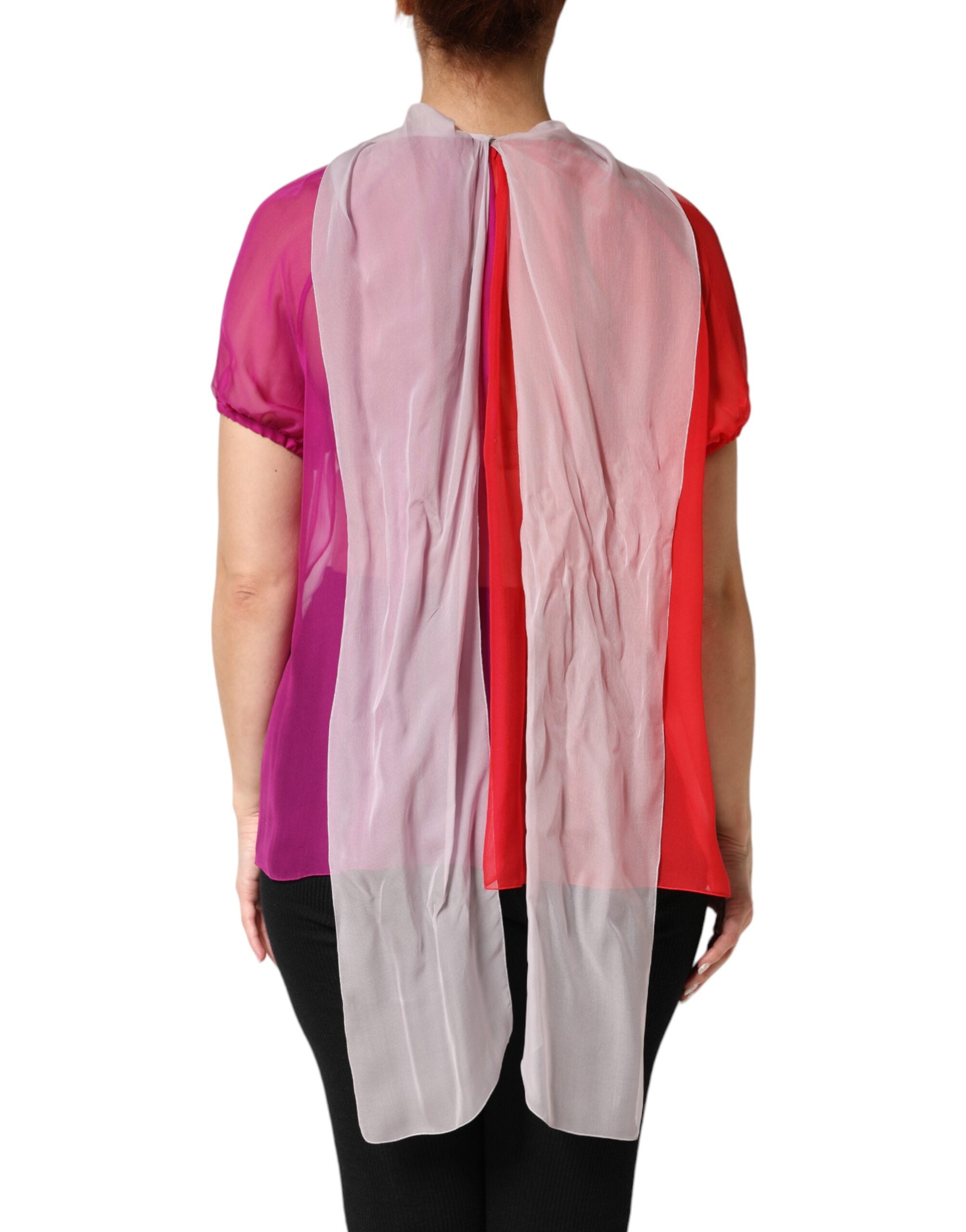 Dolce & Gabbana Multicolor Short Sleeves Silk Blouse Women's Top