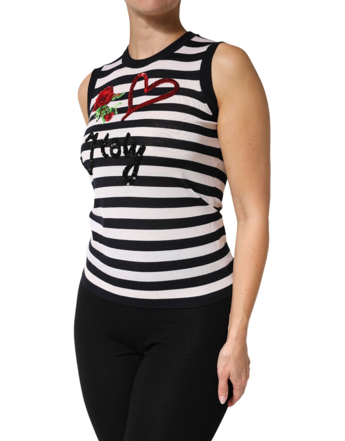 Dolce & Gabbana Black White Cashmere Silk Sleeveless Women's Top