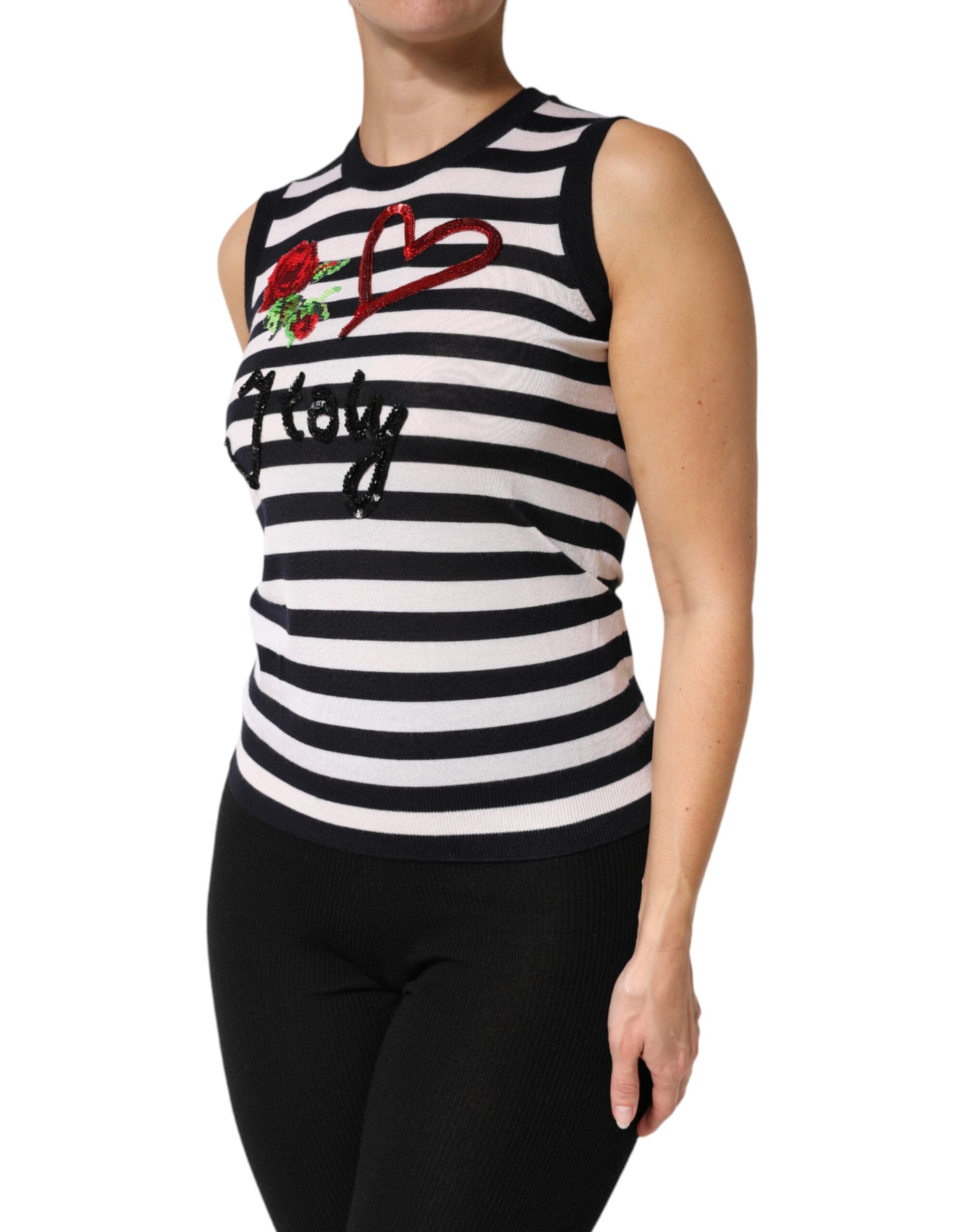 Dolce & Gabbana Black White Cashmere Silk Sleeveless Women's Top