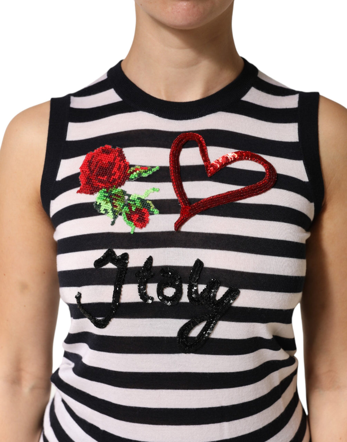 Dolce & Gabbana Black White Cashmere Silk Sleeveless Women's Top