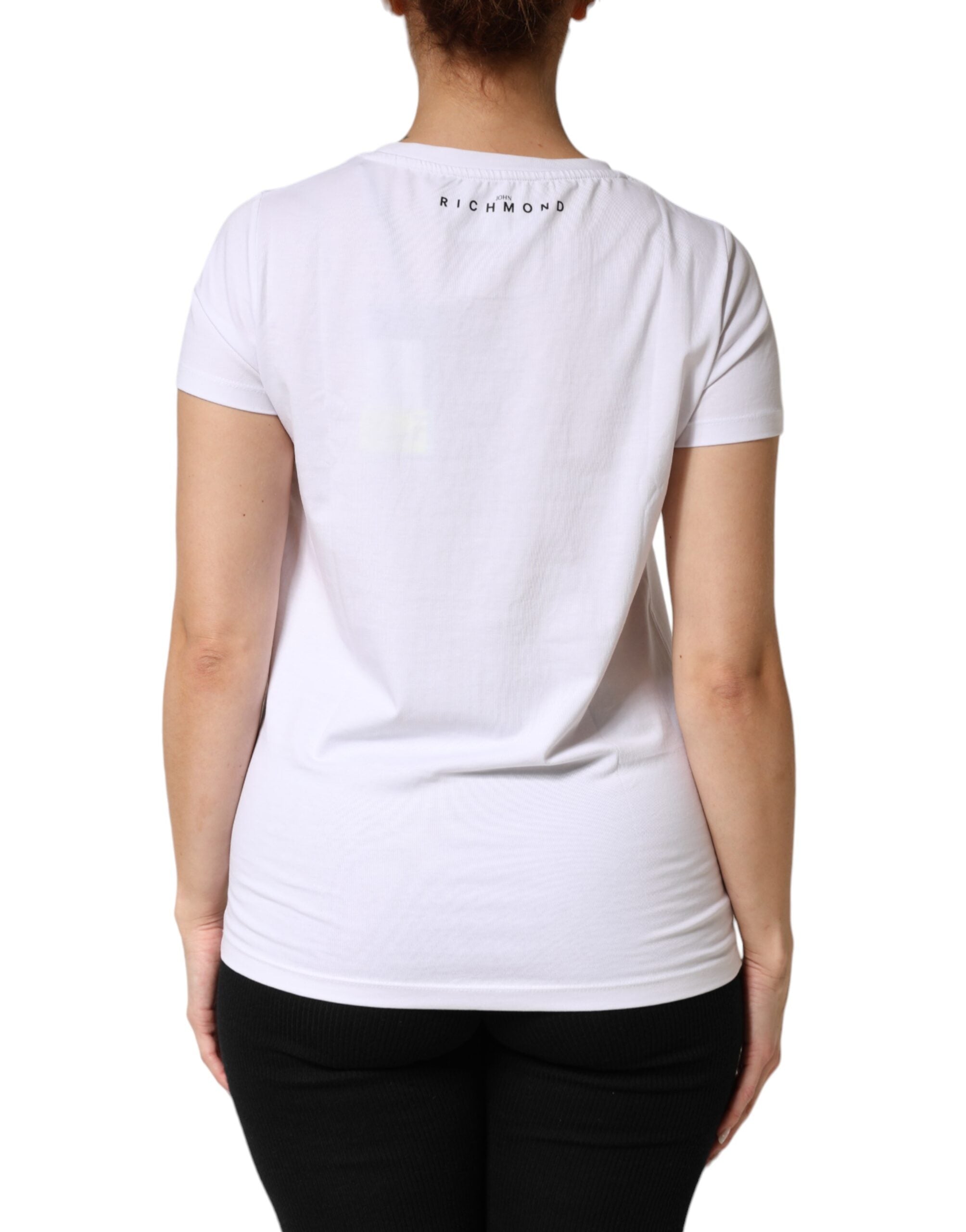John Richmond White Printed Cotton Stretch Crew Neck Women's T-shirt (Pre-Owned)