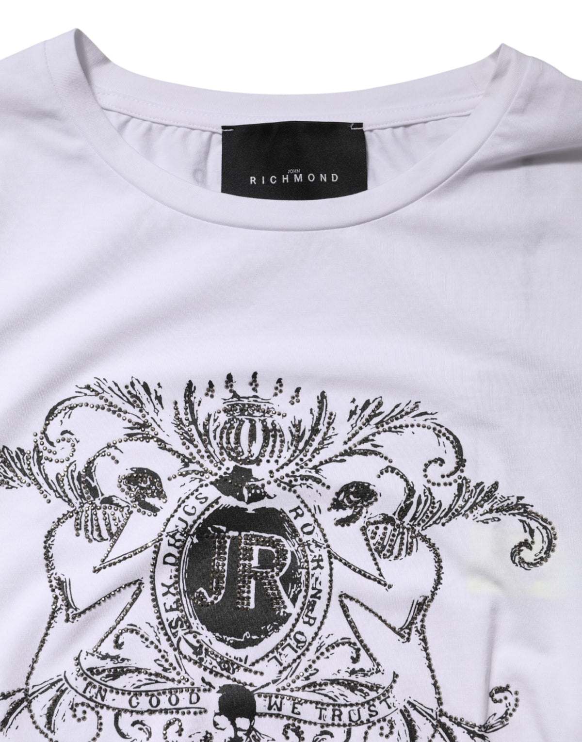 John Richmond White Printed Cotton Stretch Crew Neck Women's T-shirt (Pre-Owned)