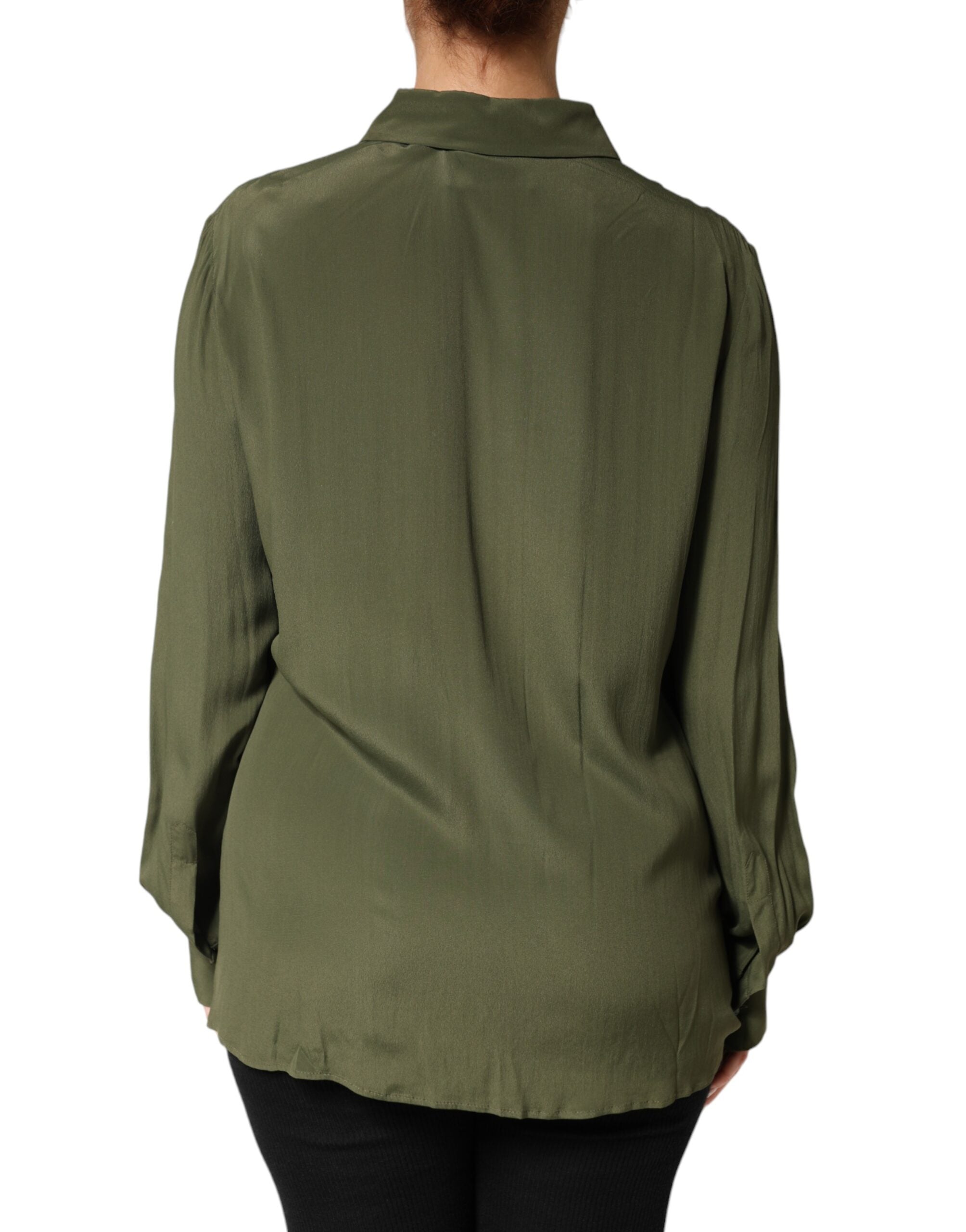 Boutique Moschino Women's Green Acetate Collared Long Sleeves Floral Women's Top (Pre-Owned)
