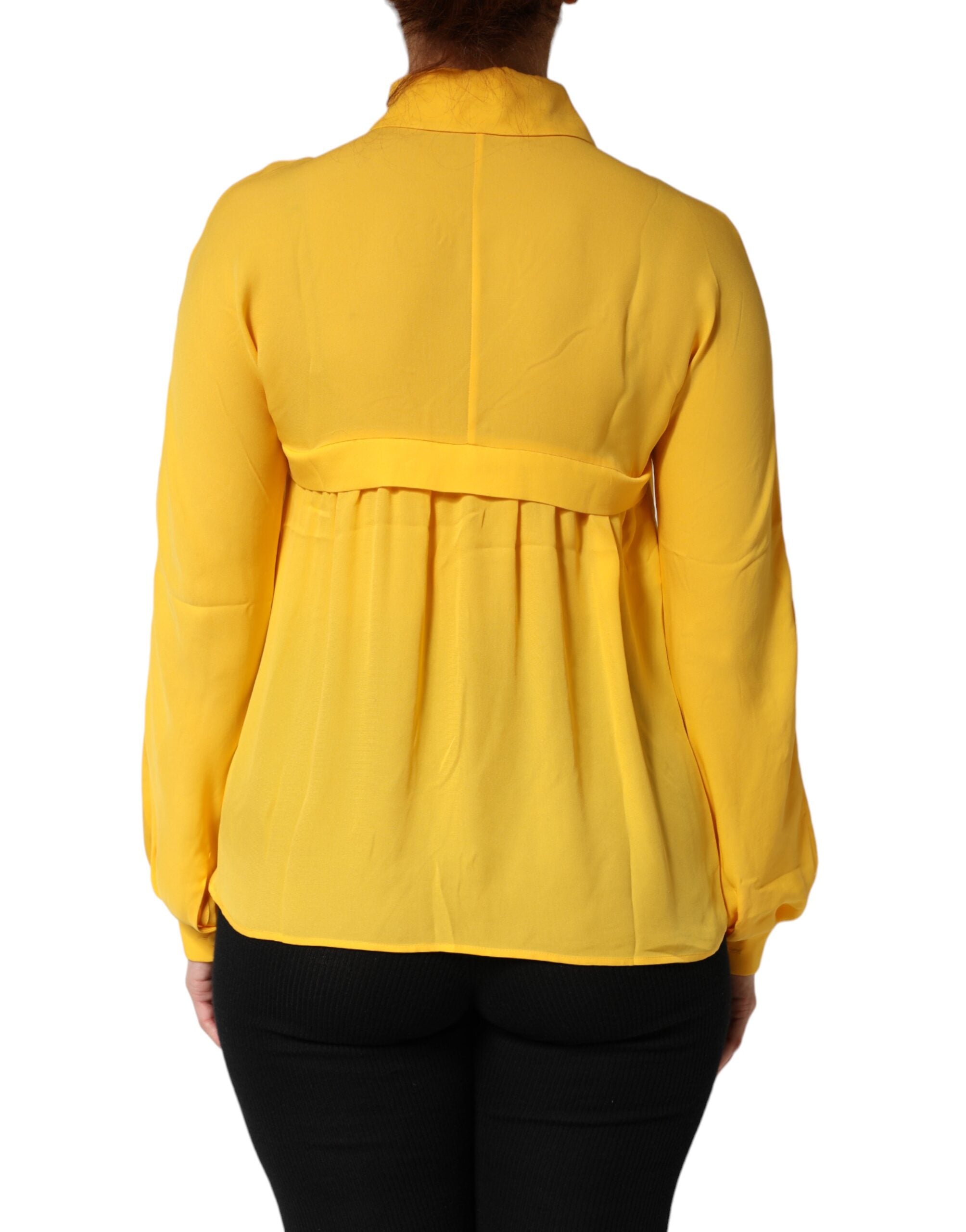 Moschino Couture Yellow Silk Collared Long Sleeves Women's Top