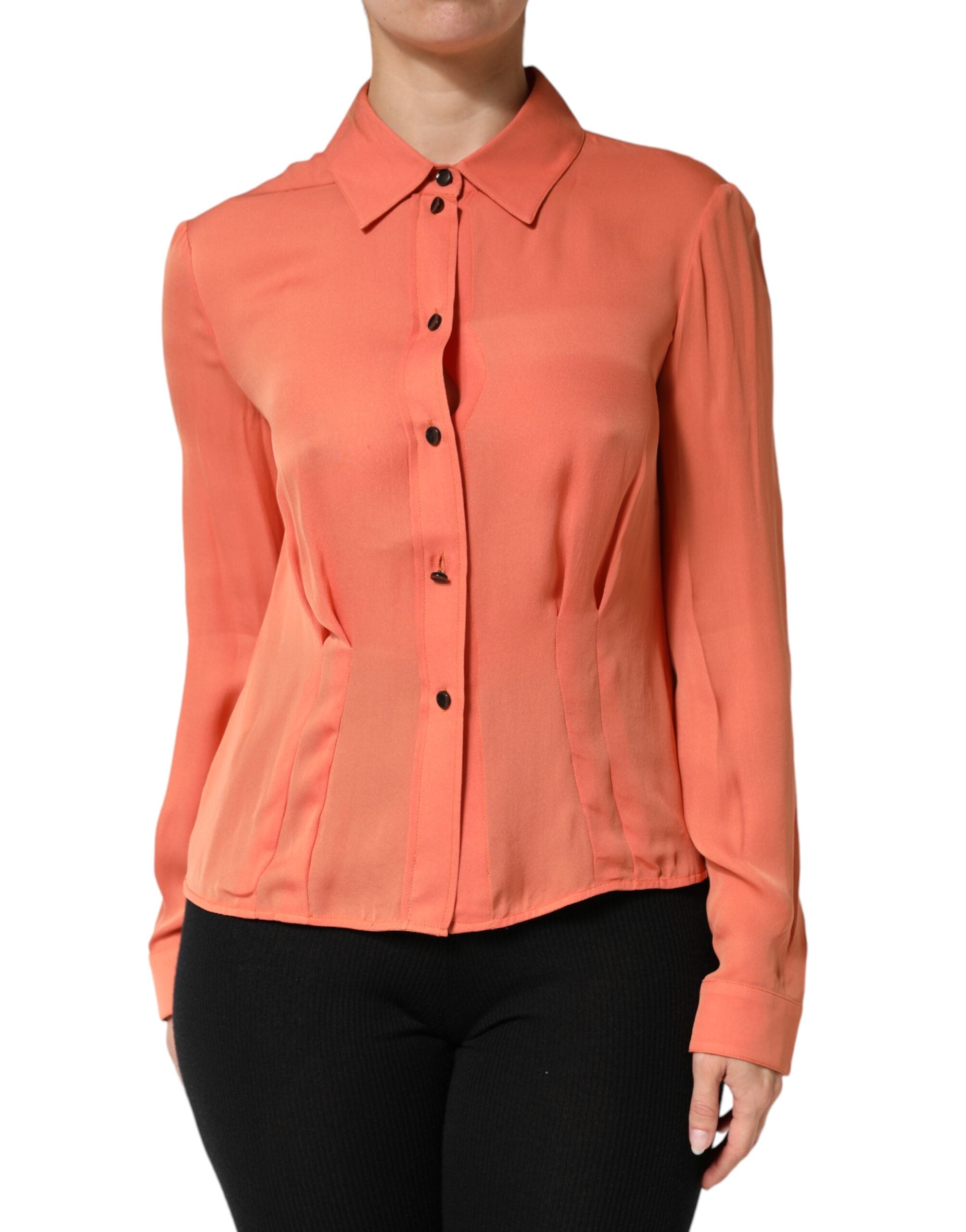 Emporio Armani Orange Collared Button Down Long Sleeves Women's Top