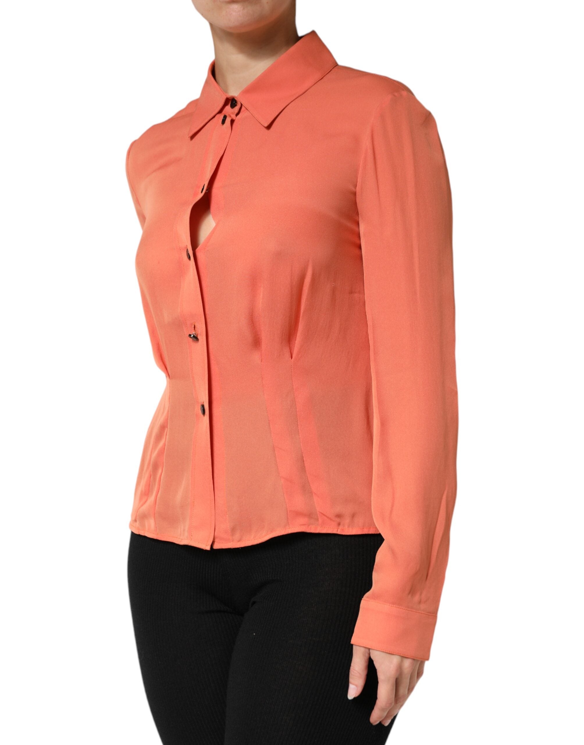 Emporio Armani Orange Collared Button Down Long Sleeves Women's Top