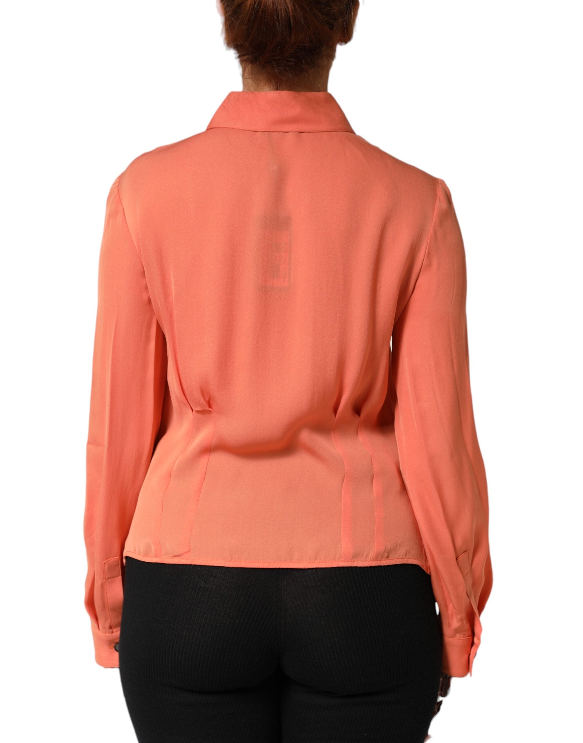 Emporio Armani Orange Collared Button Down Long Sleeves Women's Top