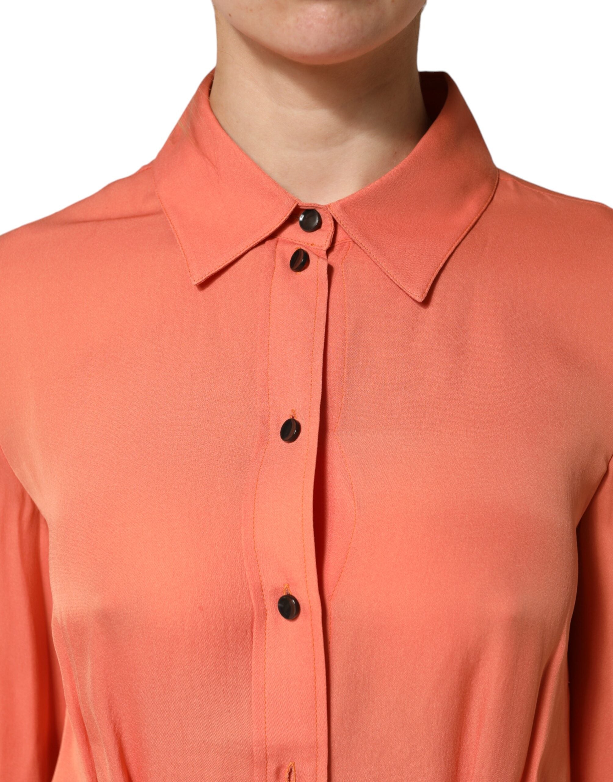 Emporio Armani Orange Collared Button Down Long Sleeves Women's Top
