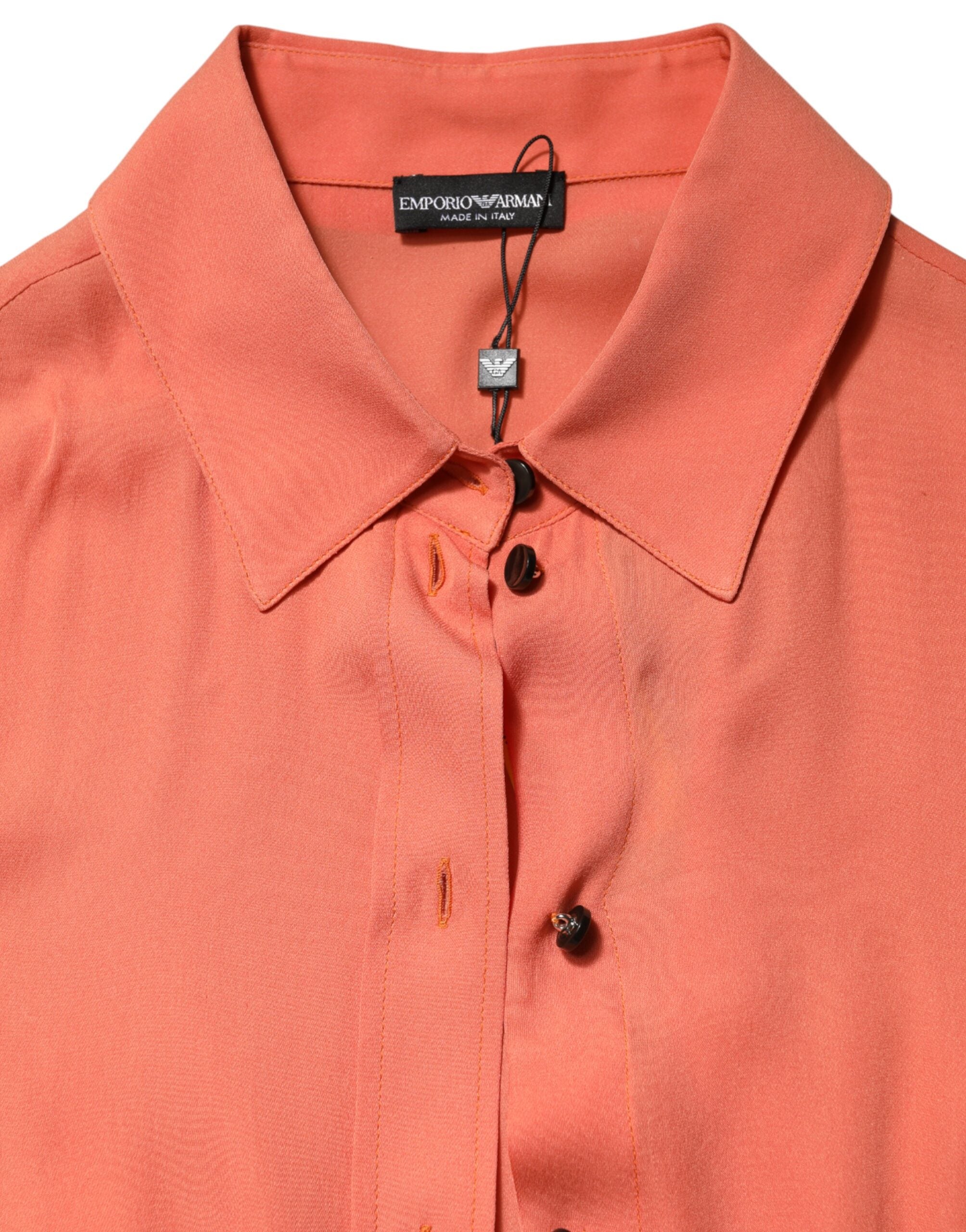 Emporio Armani Orange Collared Button Down Long Sleeves Women's Top