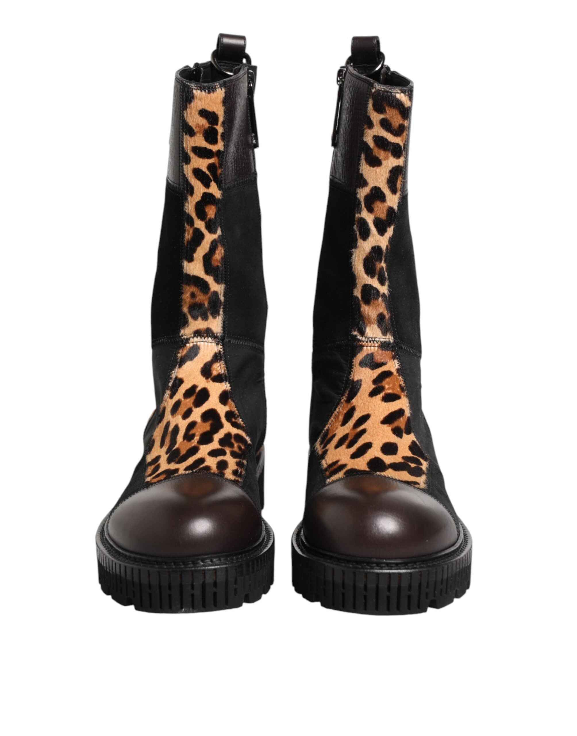 Dolce & Gabbana Multicolor Leopard Mid Calf Boots Men's Shoes