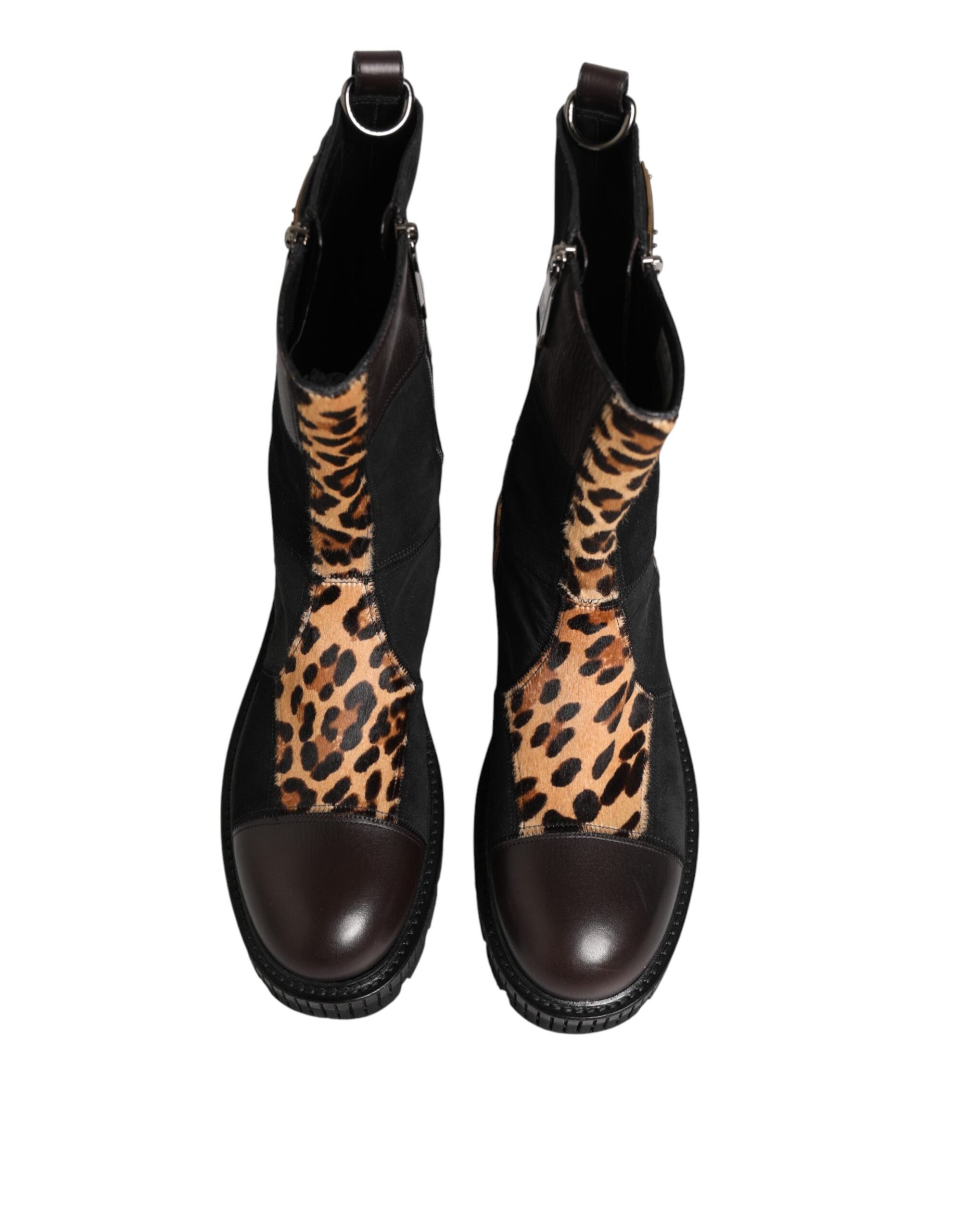 Dolce & Gabbana Multicolor Leopard Mid Calf Boots Men's Shoes