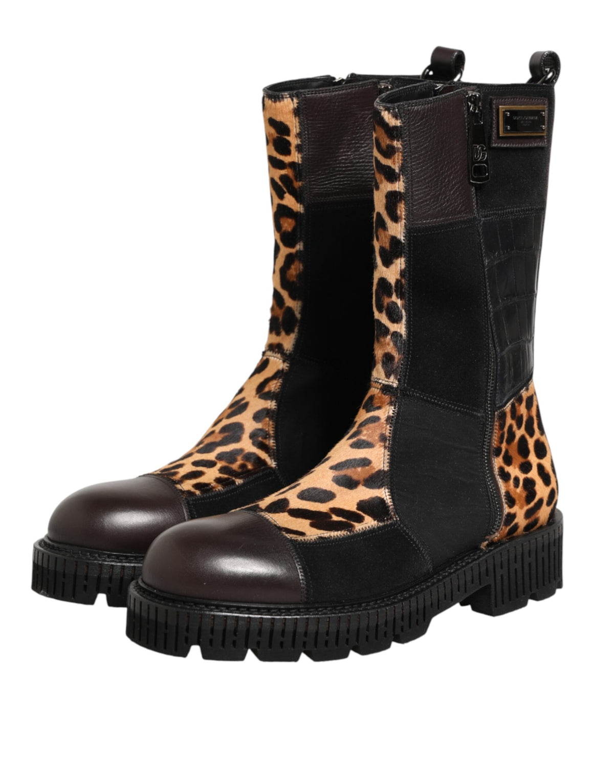 Dolce & Gabbana Multicolor Leopard Mid Calf Boots Men's Shoes