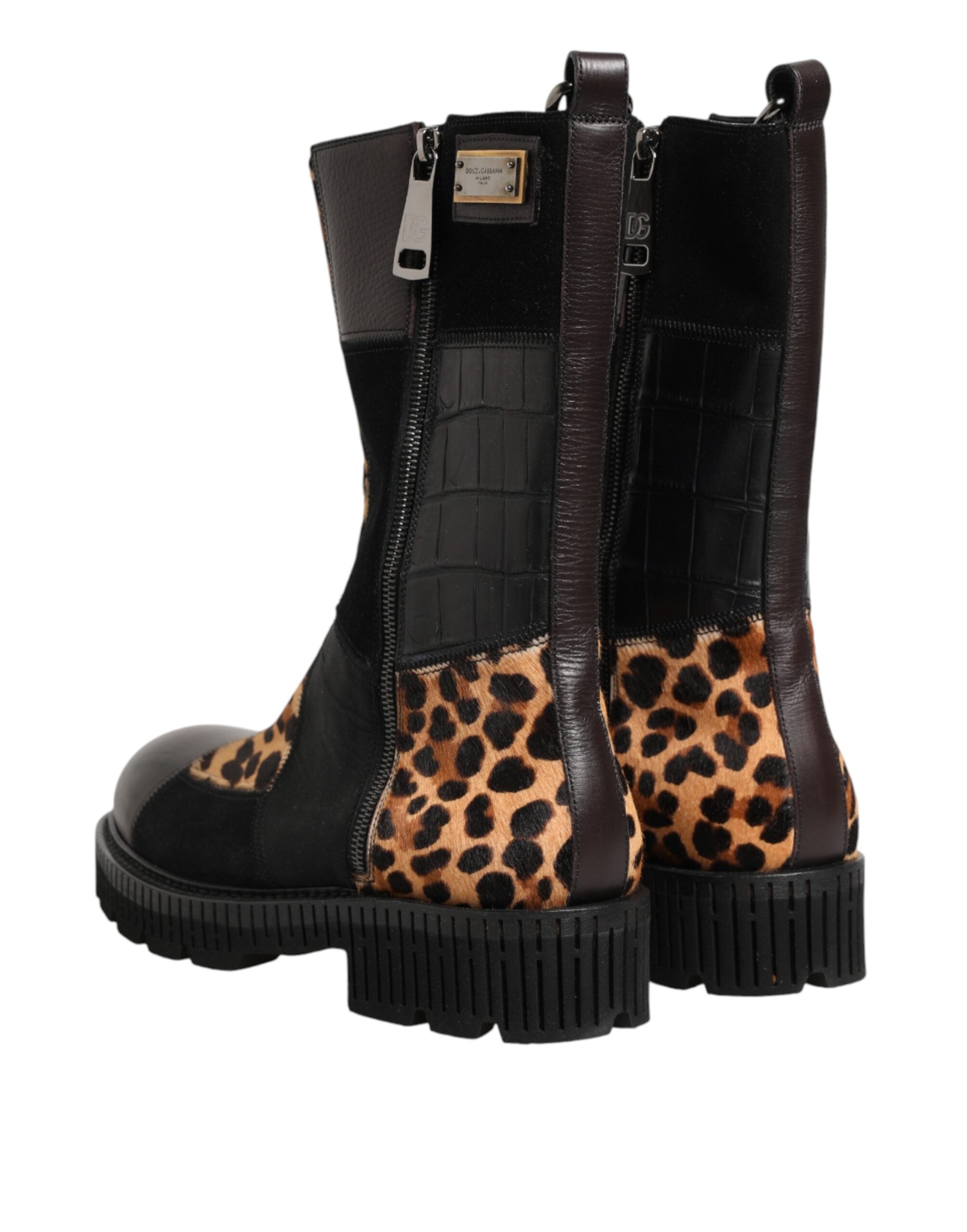 Dolce & Gabbana Multicolor Leopard Mid Calf Boots Men's Shoes