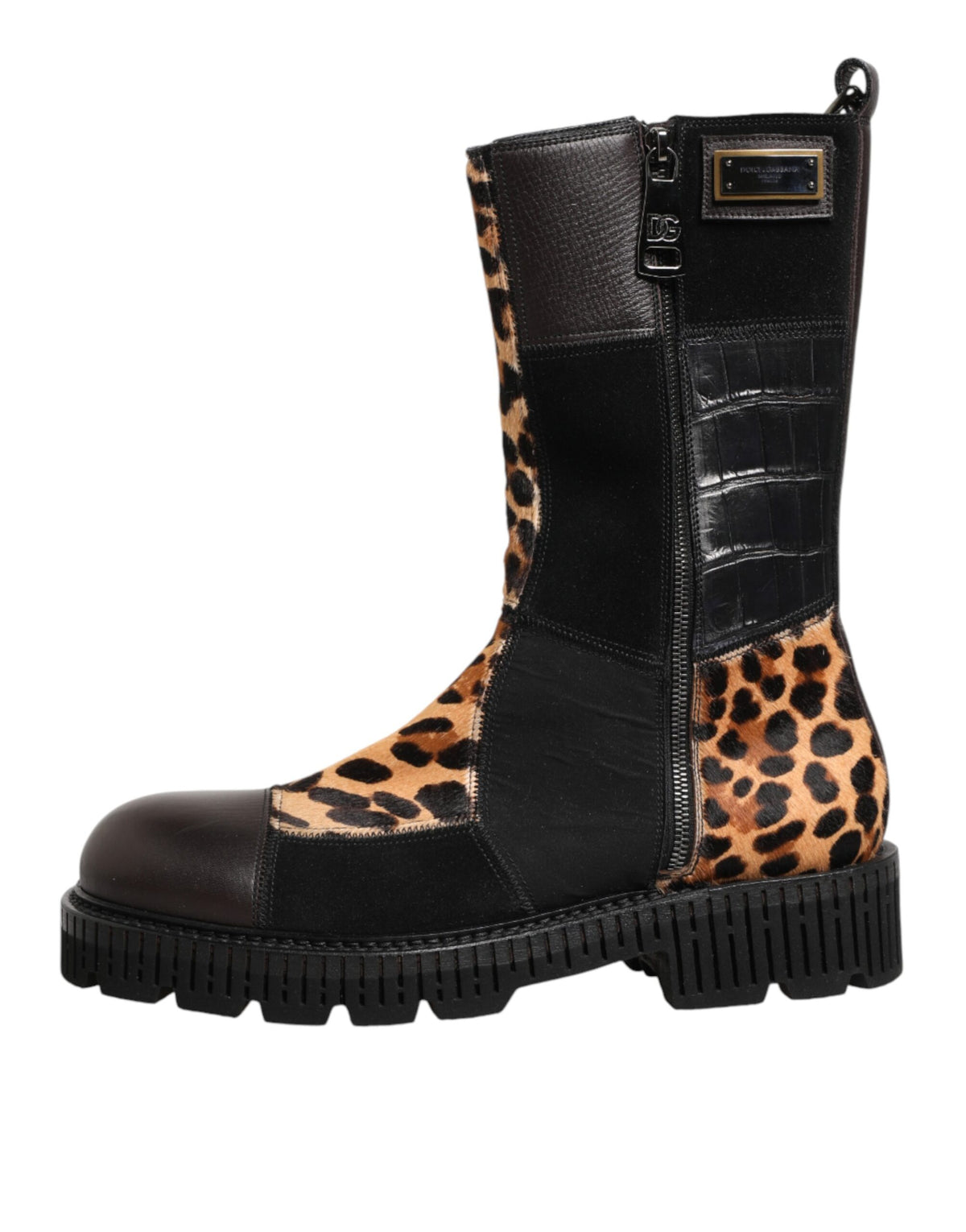 Dolce & Gabbana Multicolor Leopard Mid Calf Boots Men's Shoes