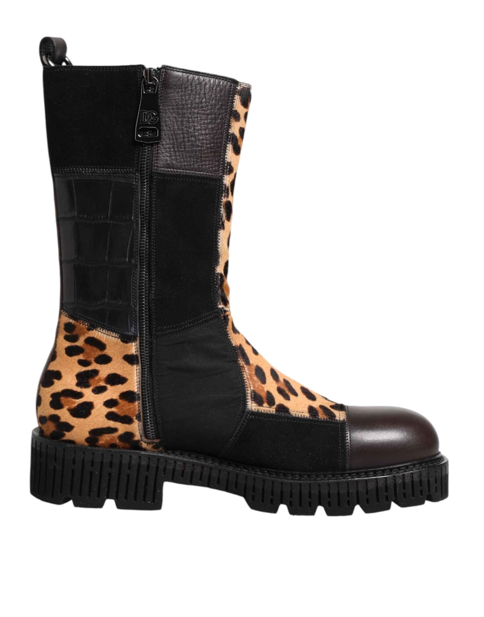Dolce & Gabbana Multicolor Leopard Mid Calf Boots Men's Shoes