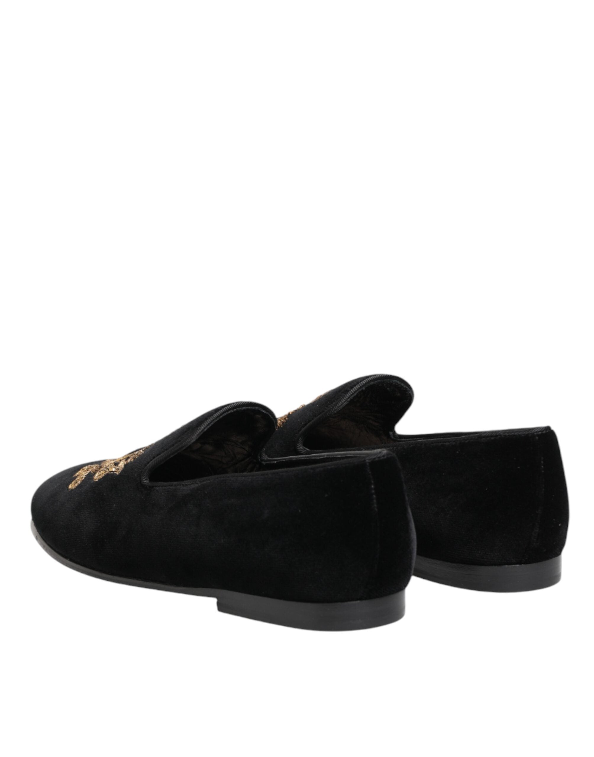 Dolce & Gabbana Black Velvet Gold Crown Mens Loafers Men's Shoes
