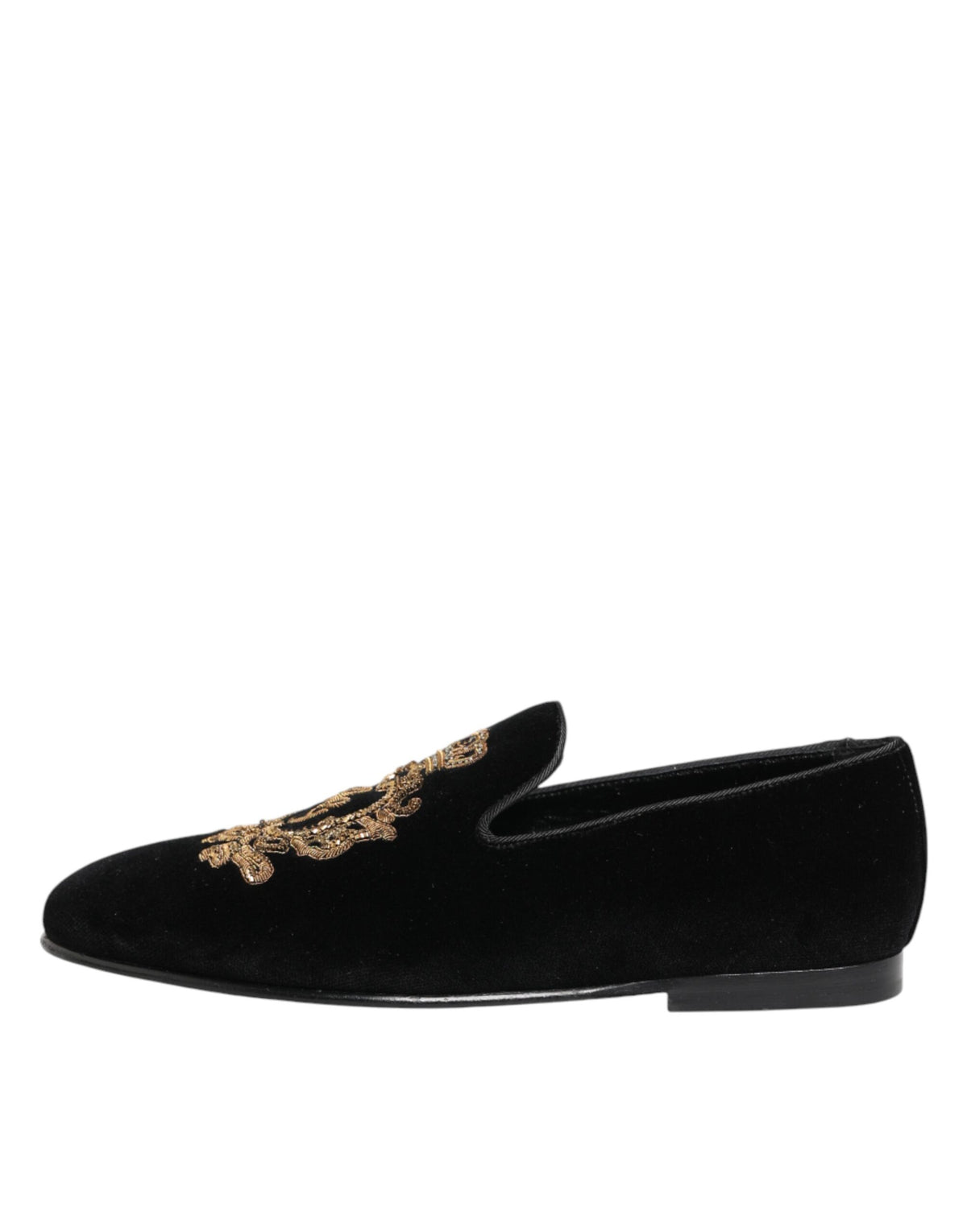 Dolce & Gabbana Black Velvet Gold Crown Mens Loafers Men's Shoes
