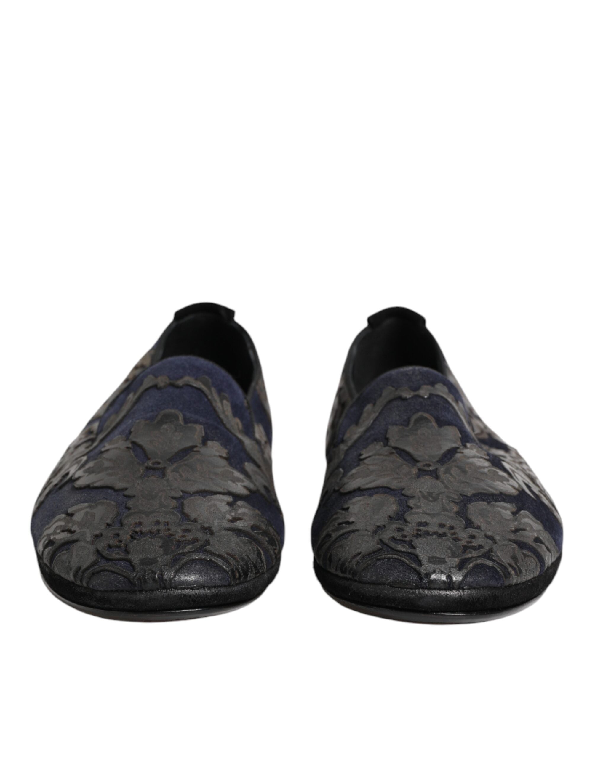Dolce & Gabbana Black Jacquard Leather Slip On Loafers Men's Shoes