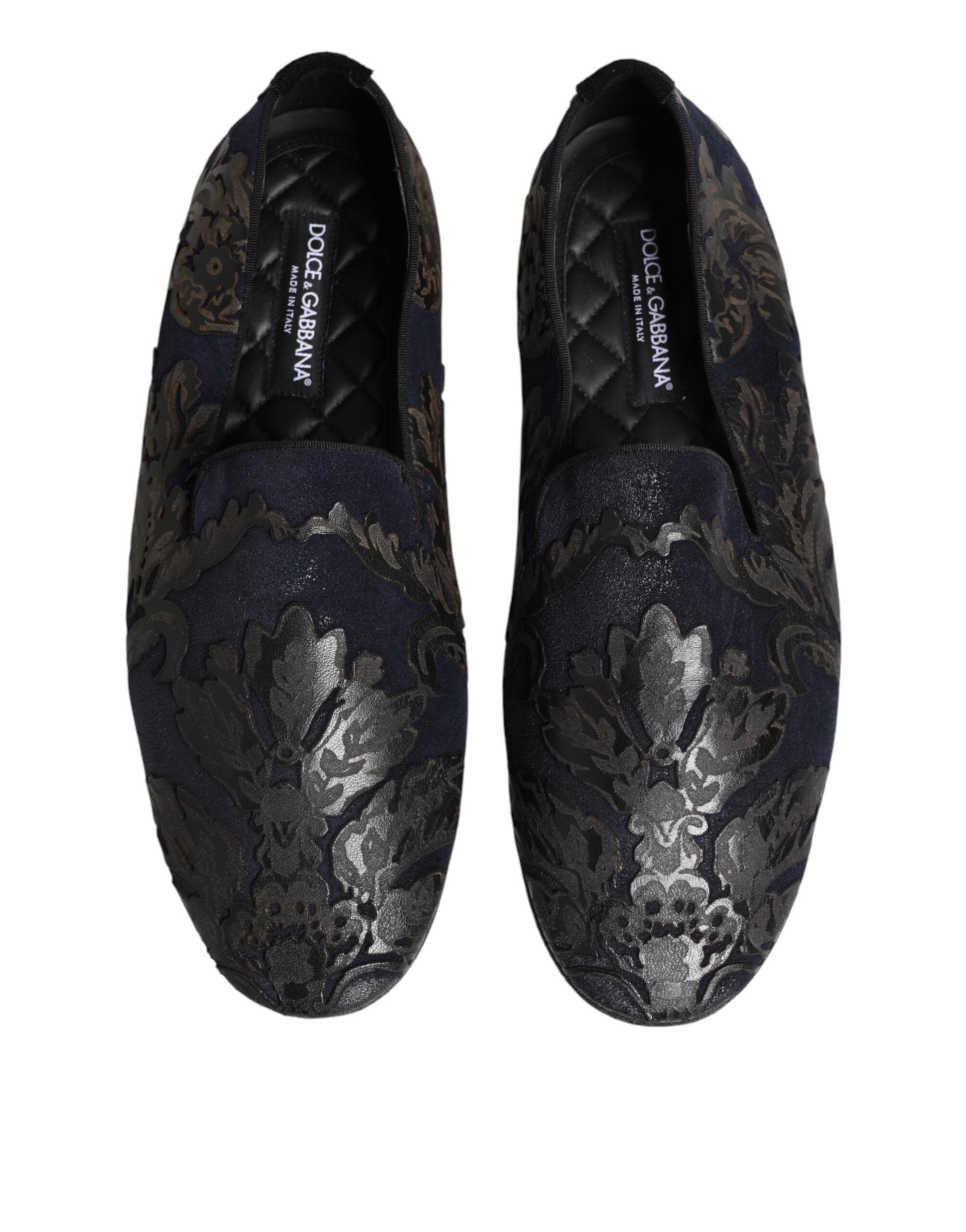 Dolce & Gabbana Black Jacquard Leather Slip On Loafers Men's Shoes