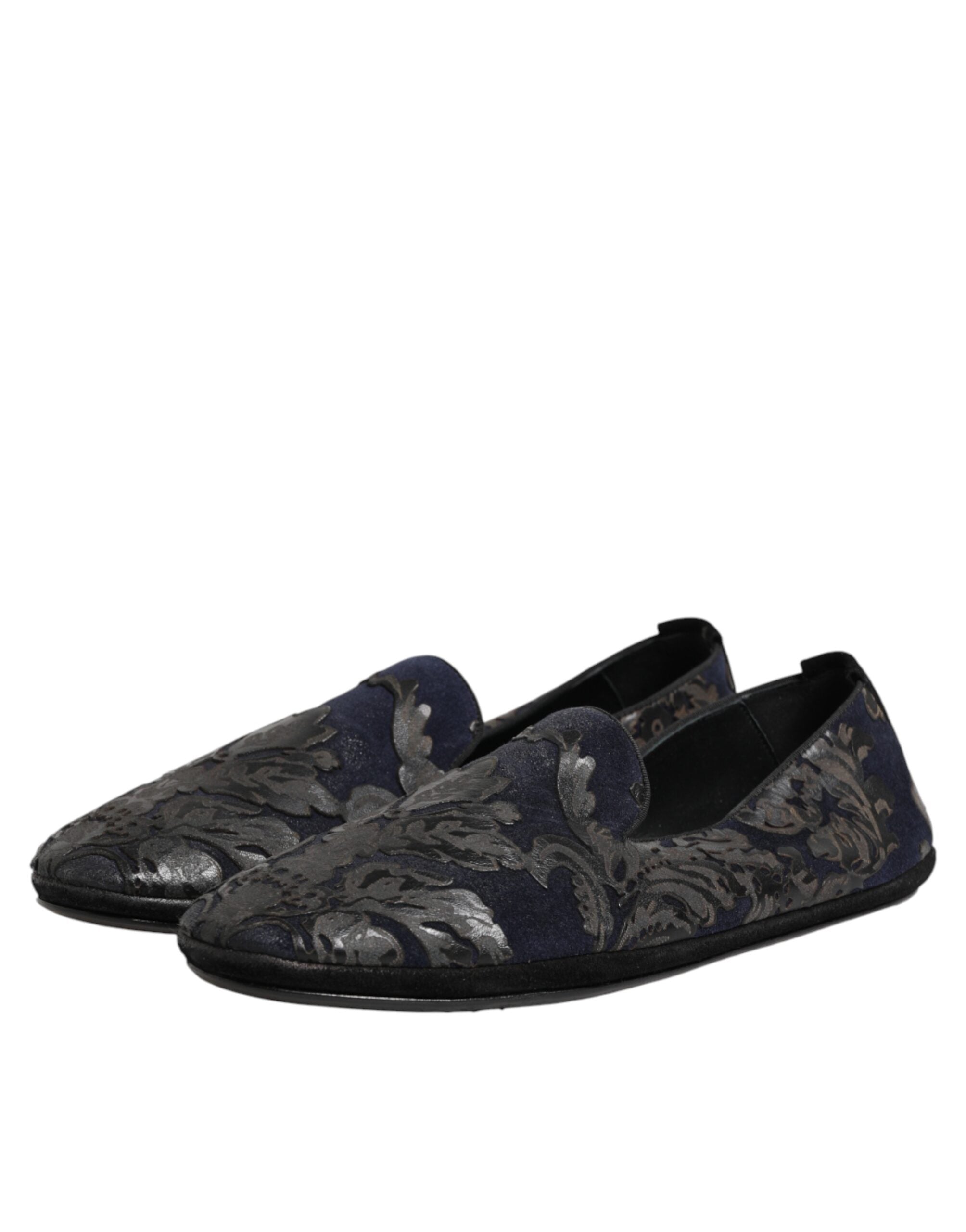 Dolce & Gabbana Black Jacquard Leather Slip On Loafers Men's Shoes