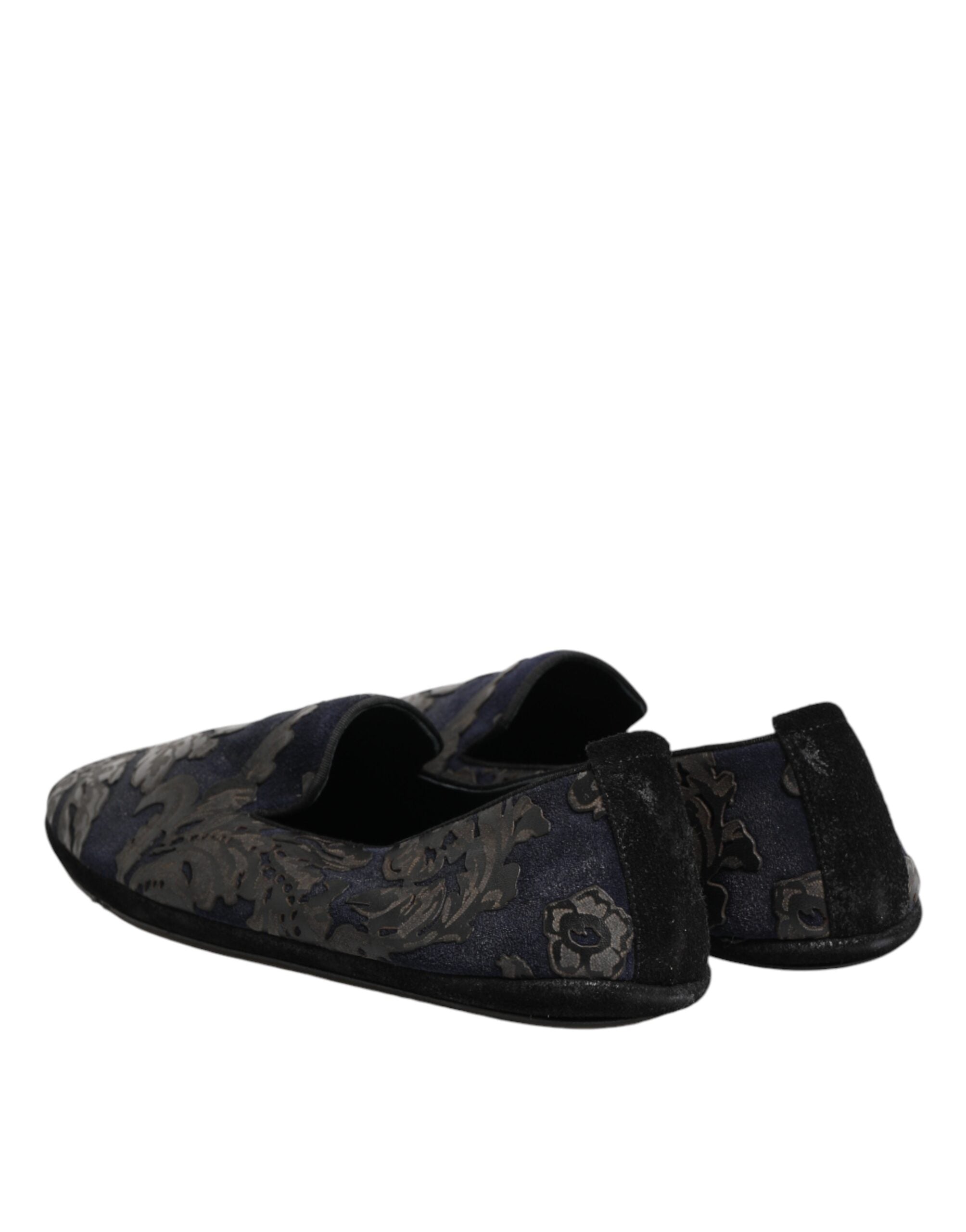 Dolce & Gabbana Black Jacquard Leather Slip On Loafers Men's Shoes