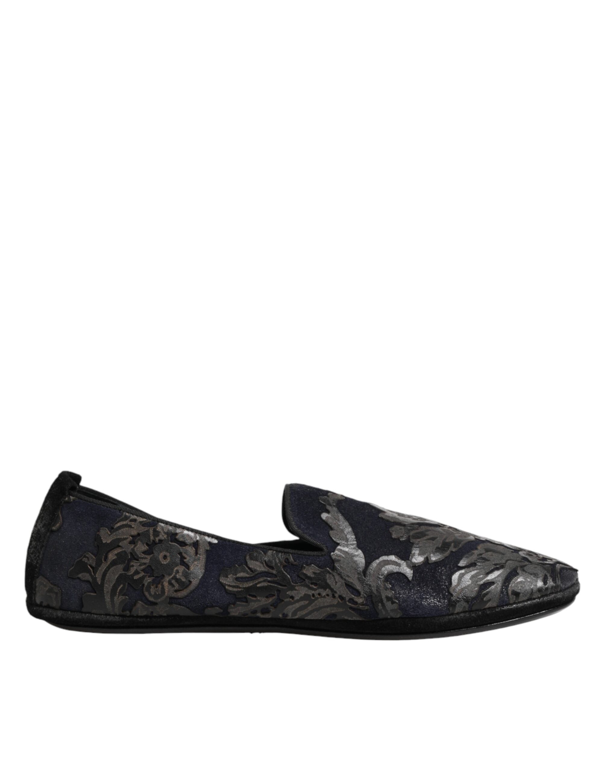 Dolce & Gabbana Black Jacquard Leather Slip On Loafers Men's Shoes