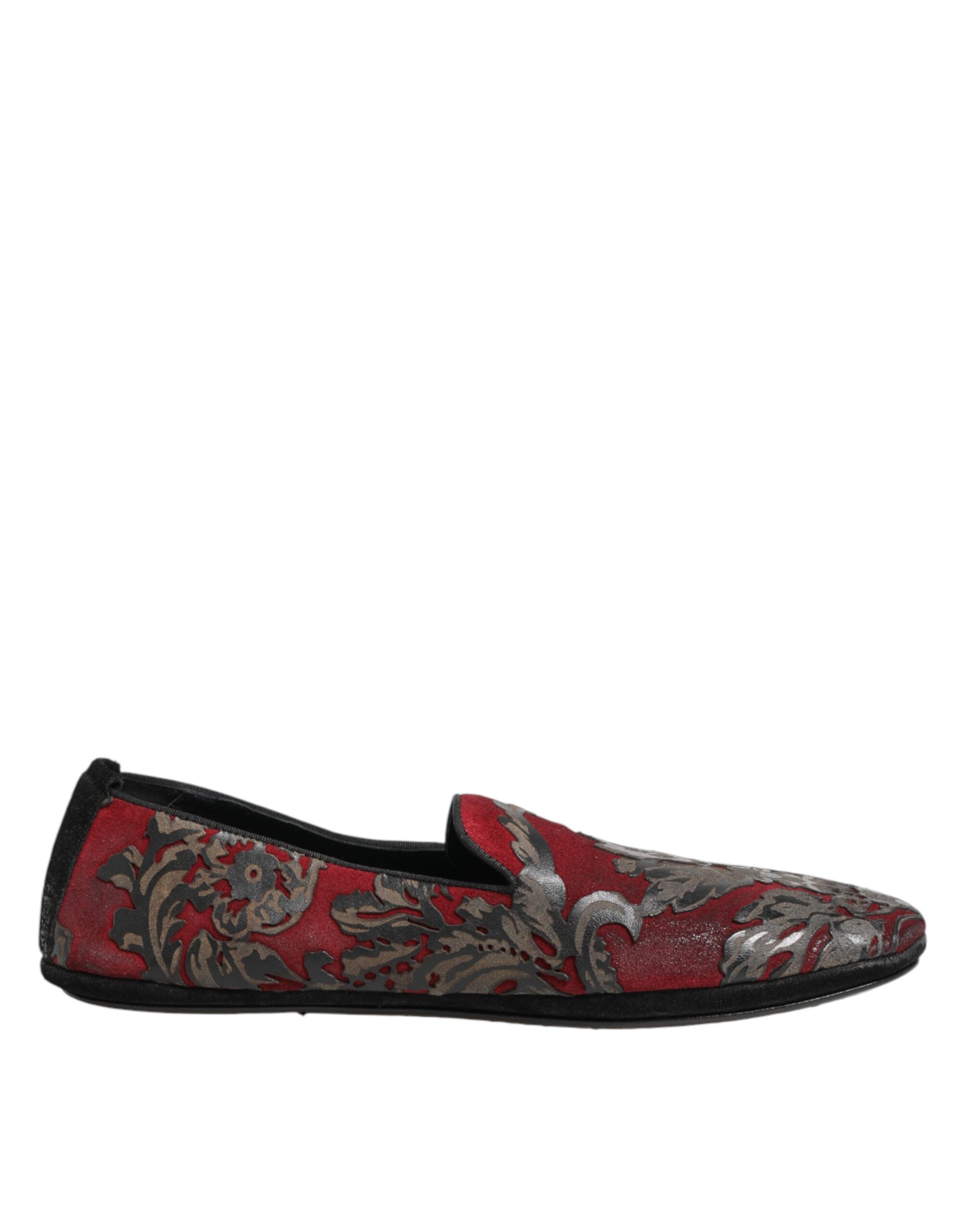 Dolce & Gabbana Bordeaux Jacquard Leather Slip On Loafer Men's Shoes