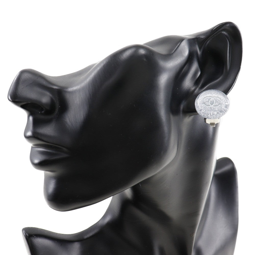 Chanel Cc Round Clip-On Glitter Resin Silver Plastic Earrings Jewelry (Pre-Owned)