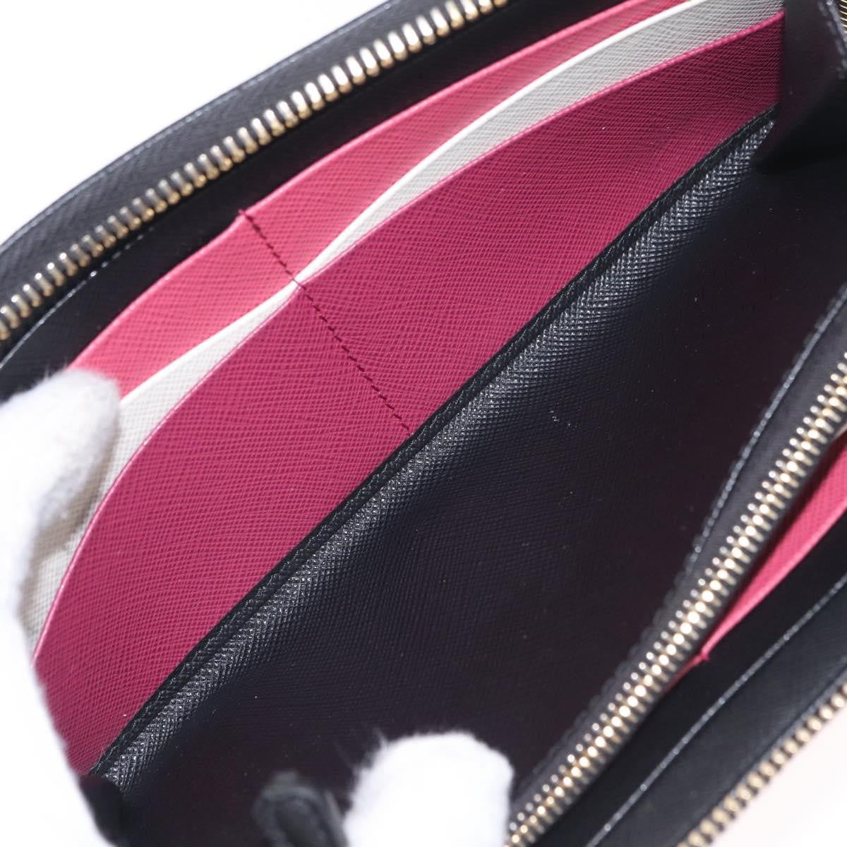 Prada Zip Around Tab Saffiano Leather Black Leather Wallets Accessory (Pre-Owned)