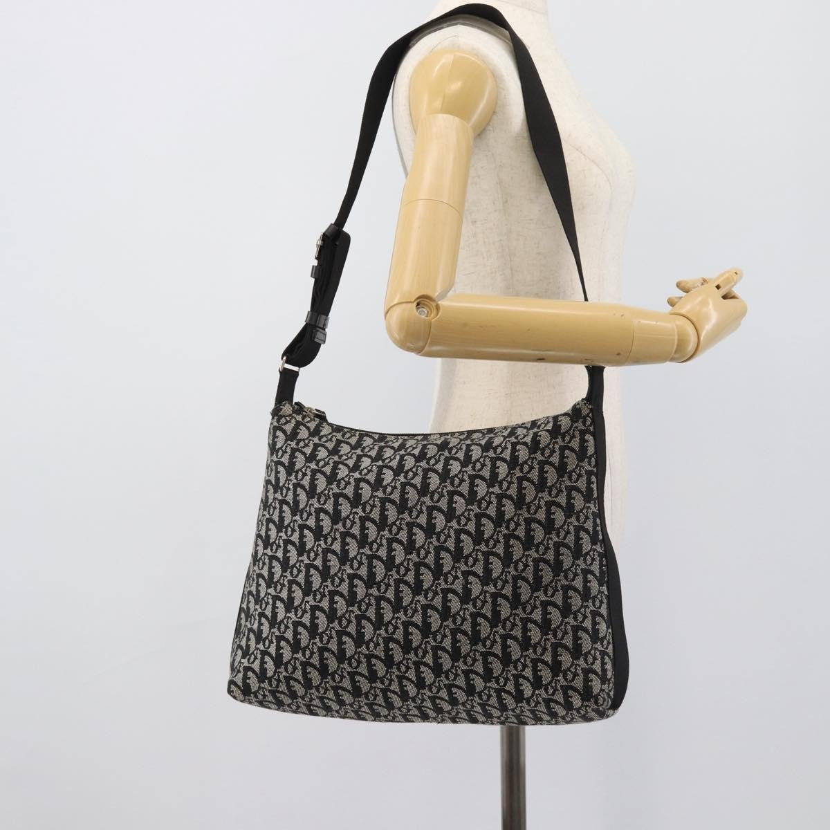 Christian Dior Vintage Trotter Messenger Diorissimo Canvas Black Canvas Shoulder Bag Bag (Pre-Owned)