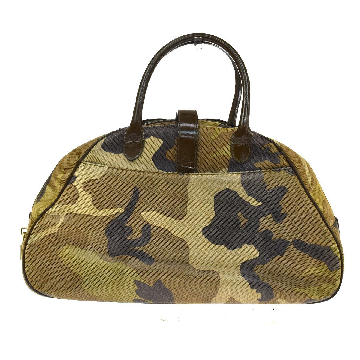 Christian Dior Vintage Saddle Bowler Camouflage Printed Pixelated Leather Khaki Canvas Handbag (Pre-Owned)