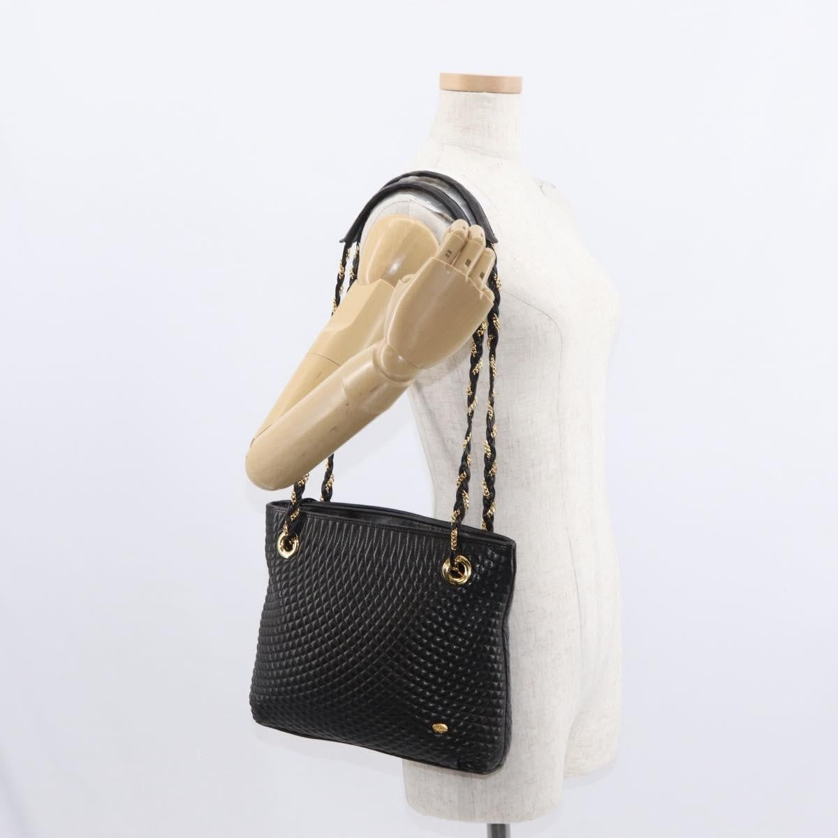 Bally Vintage Chain Quilted Leather Black Leather Shoulder Bag Bag (Pre-Owned)