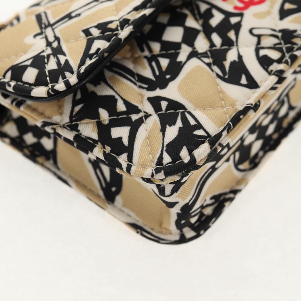 Chanel Flap Card Holder On Chain Quilted Printed Canvas Beige Satin Shoulder Bag Bag (Pre-Owned)