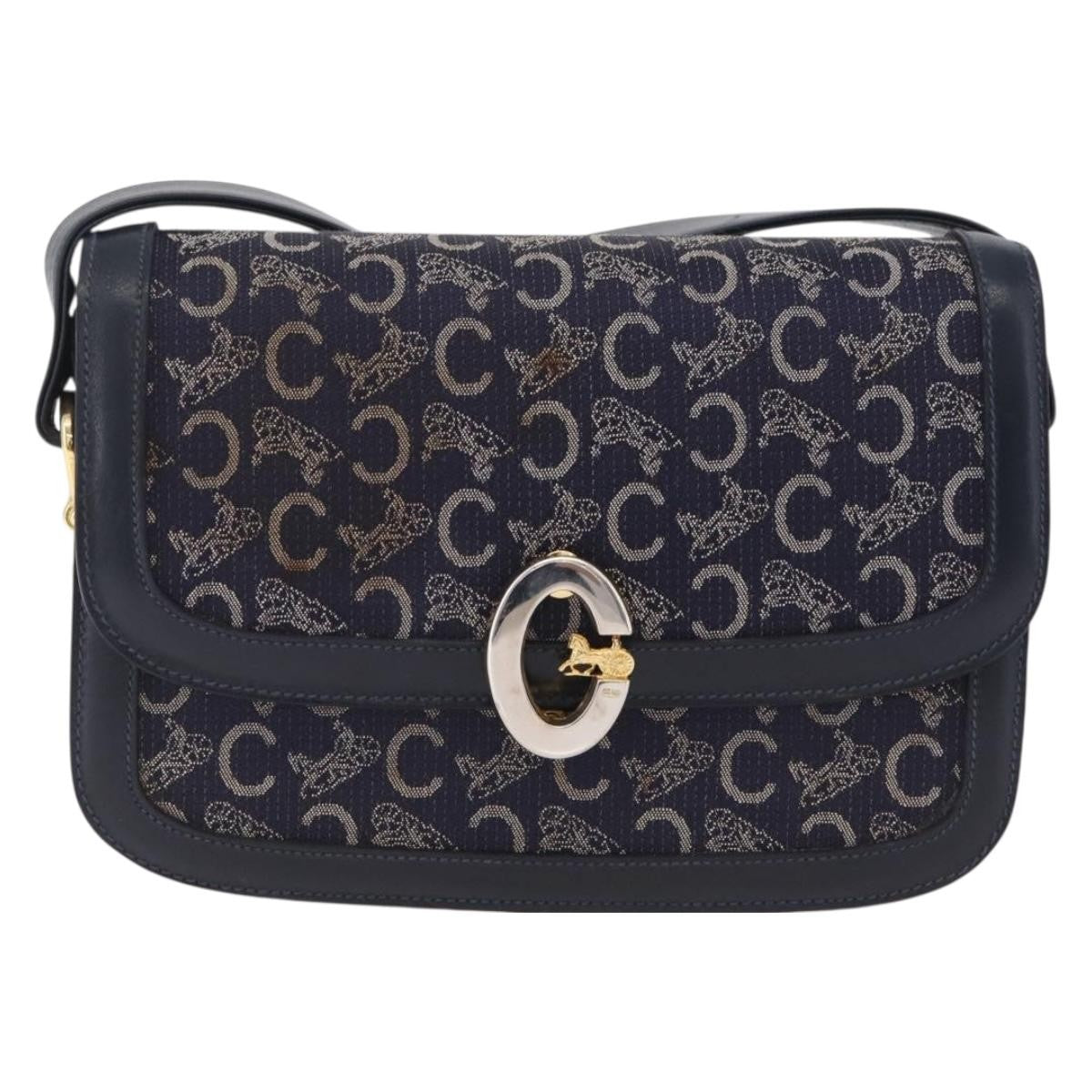 Celine C Sulky Horse Carriage Canvas Navy Canvas Handbag (Pre-Owned)