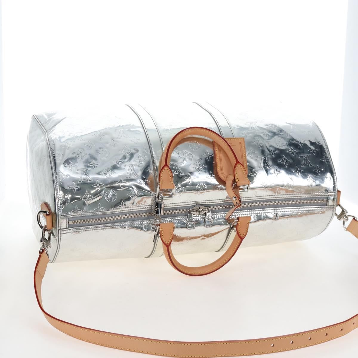 Louis Vuitton Keepall Bandouliere Monogram Mirror Coated Canvas Silver Leather Travel Bag Bag (Pre-Owned)