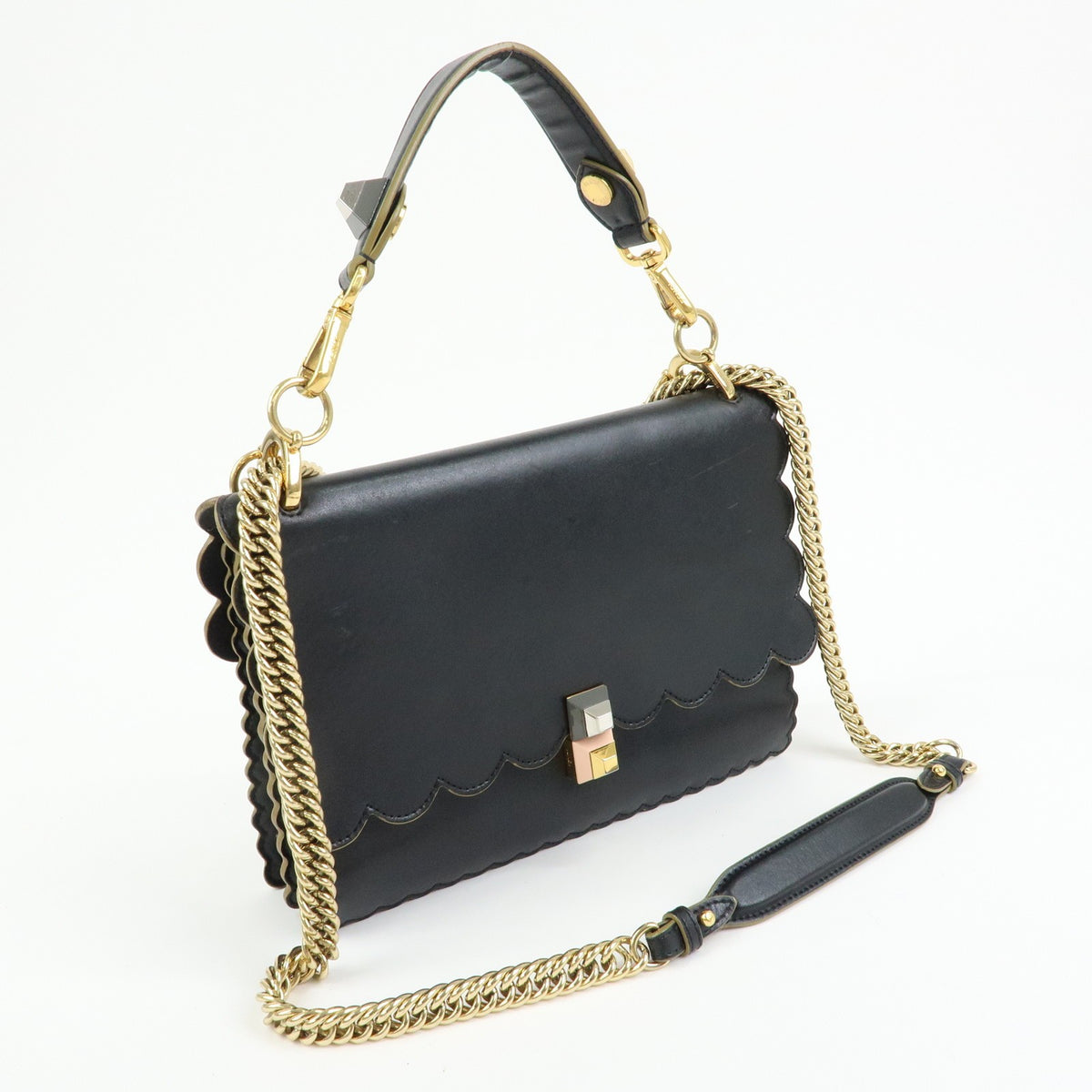 Fendi Kan I Leather Black Leather Shoulder Bag Bag (Pre-Owned)
