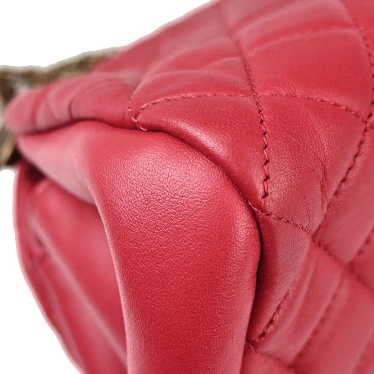 Chanel Just Mademoiselle Quilted Lambskin Red Leather Handbag (Pre-Owned)