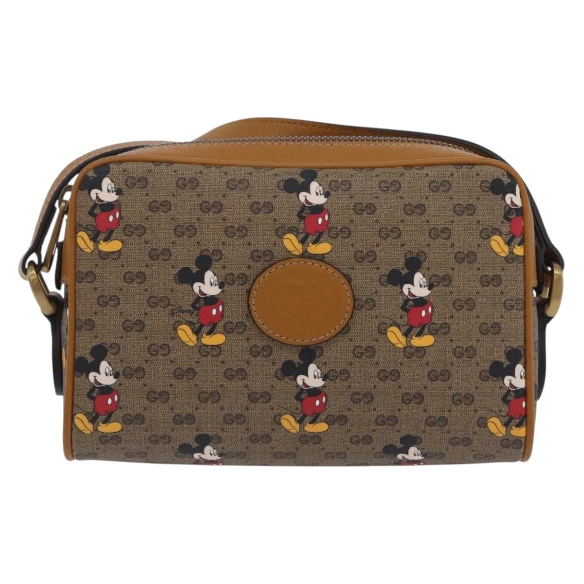 Gucci Disney Mickey Mouse Printed Mini Gg Coated Canvas Beige Canvas Shoulder Bag Bag (Pre-Owned)