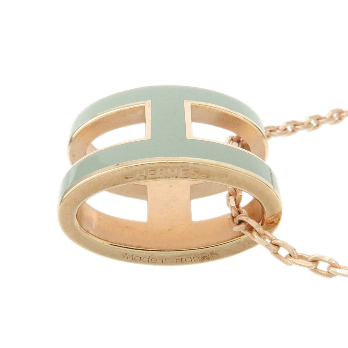 Hermes Pop H Pendant Chain Metal And Enamel Pink Rose_Gold Necklace Jewelry (Pre-Owned)