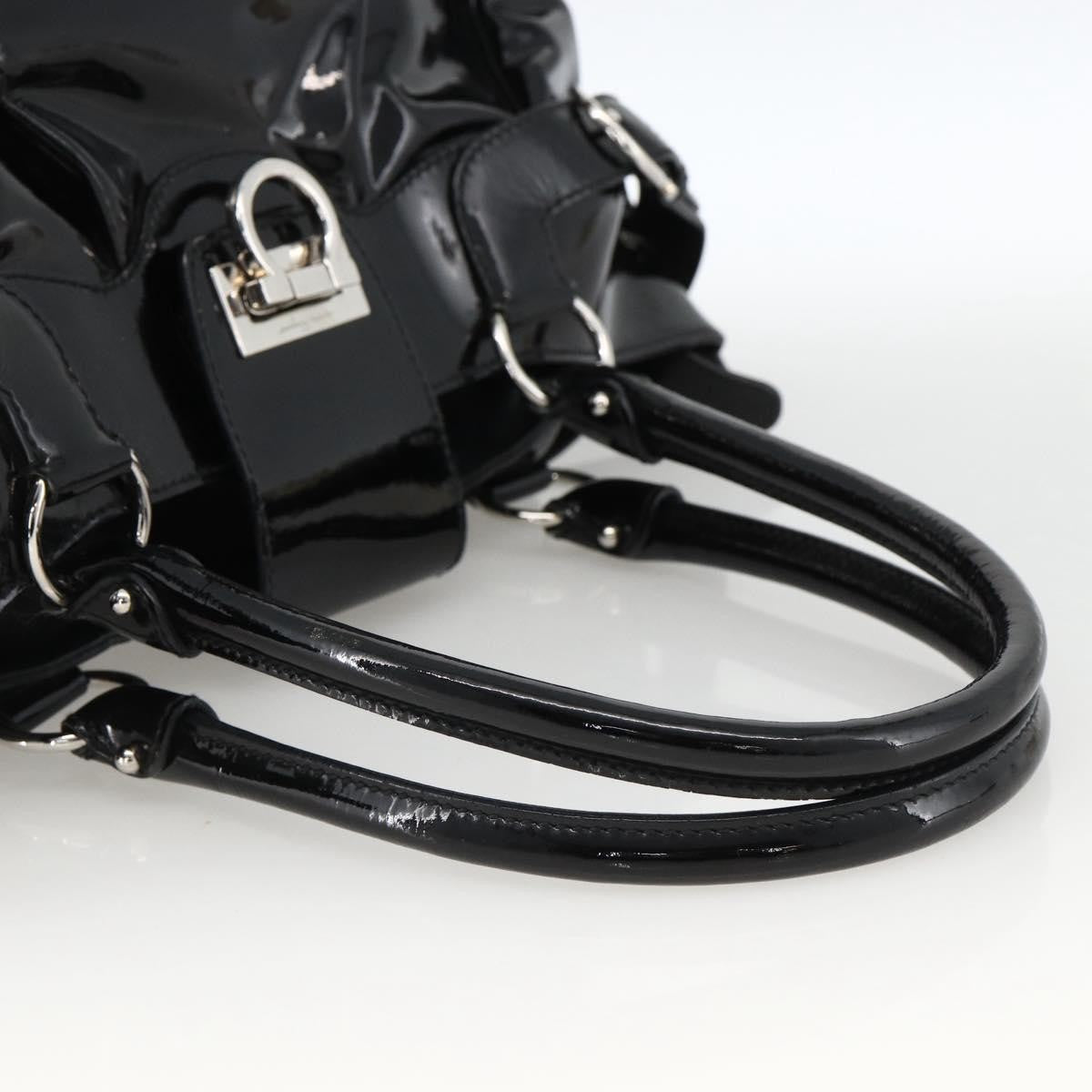 Salvatore Ferragamo Gancini Patent Leather Black Patent_Leather Handbag (Pre-Owned)