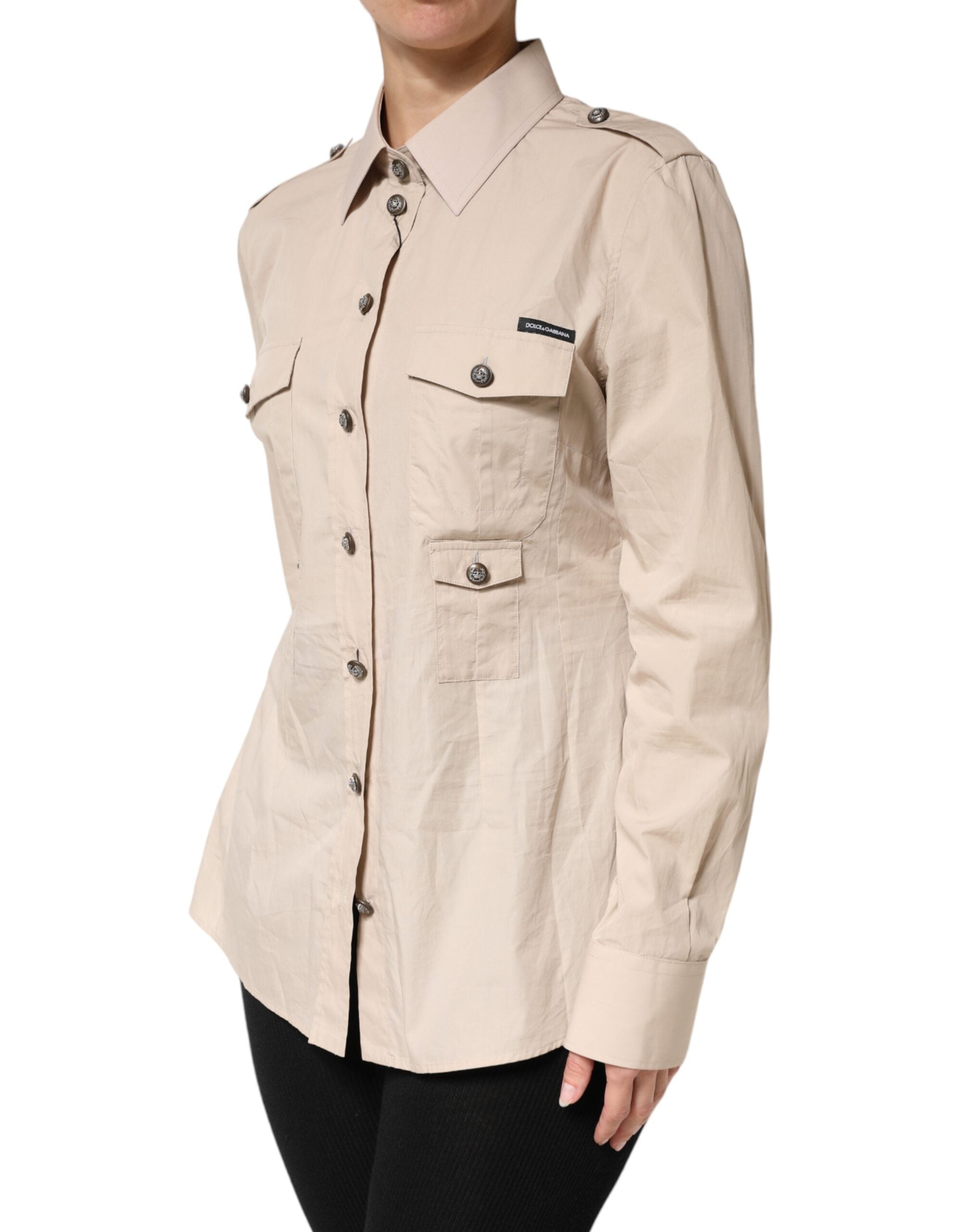 Dolce & Gabbana Beige Collared Long Sleeve Cotton Shirt Women's Top