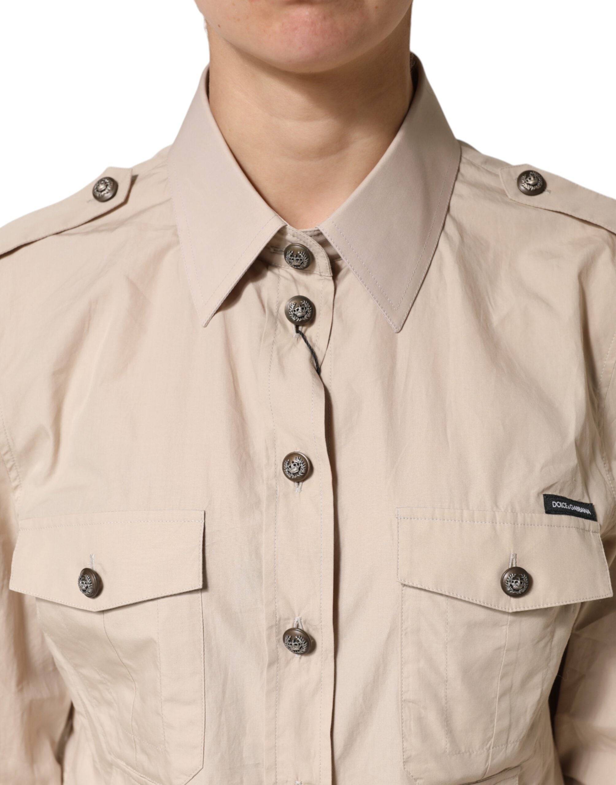 Dolce & Gabbana Beige Collared Long Sleeve Cotton Shirt Women's Top