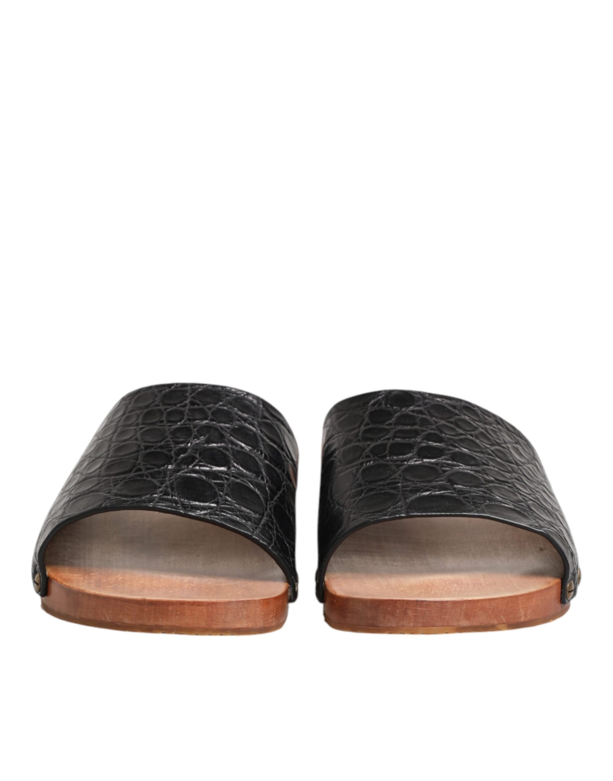 Dolce & Gabbana Black Brown Leather Slides Sandals Men's Shoes