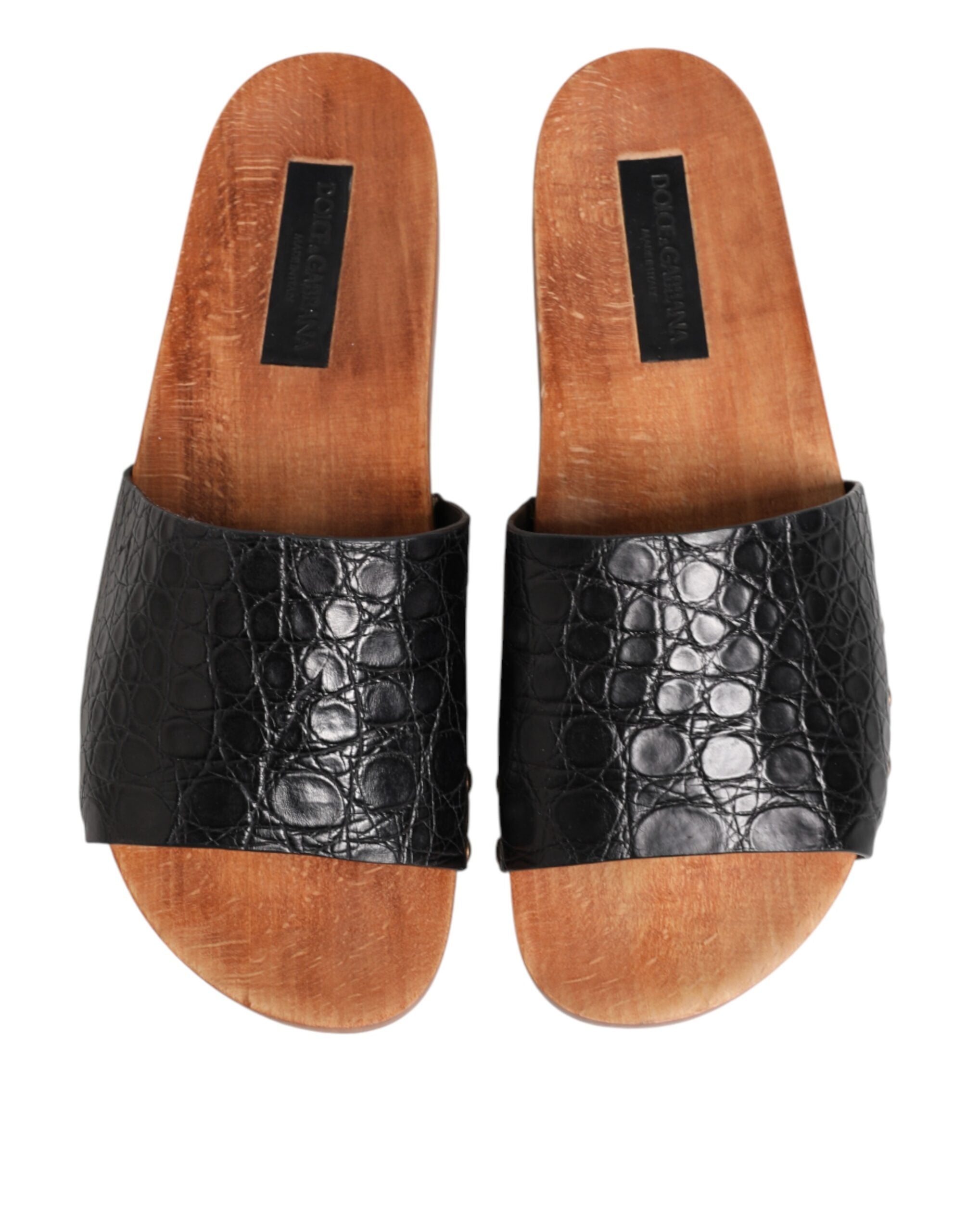 Dolce & Gabbana Black Brown Leather Slides Sandals Men's Shoes