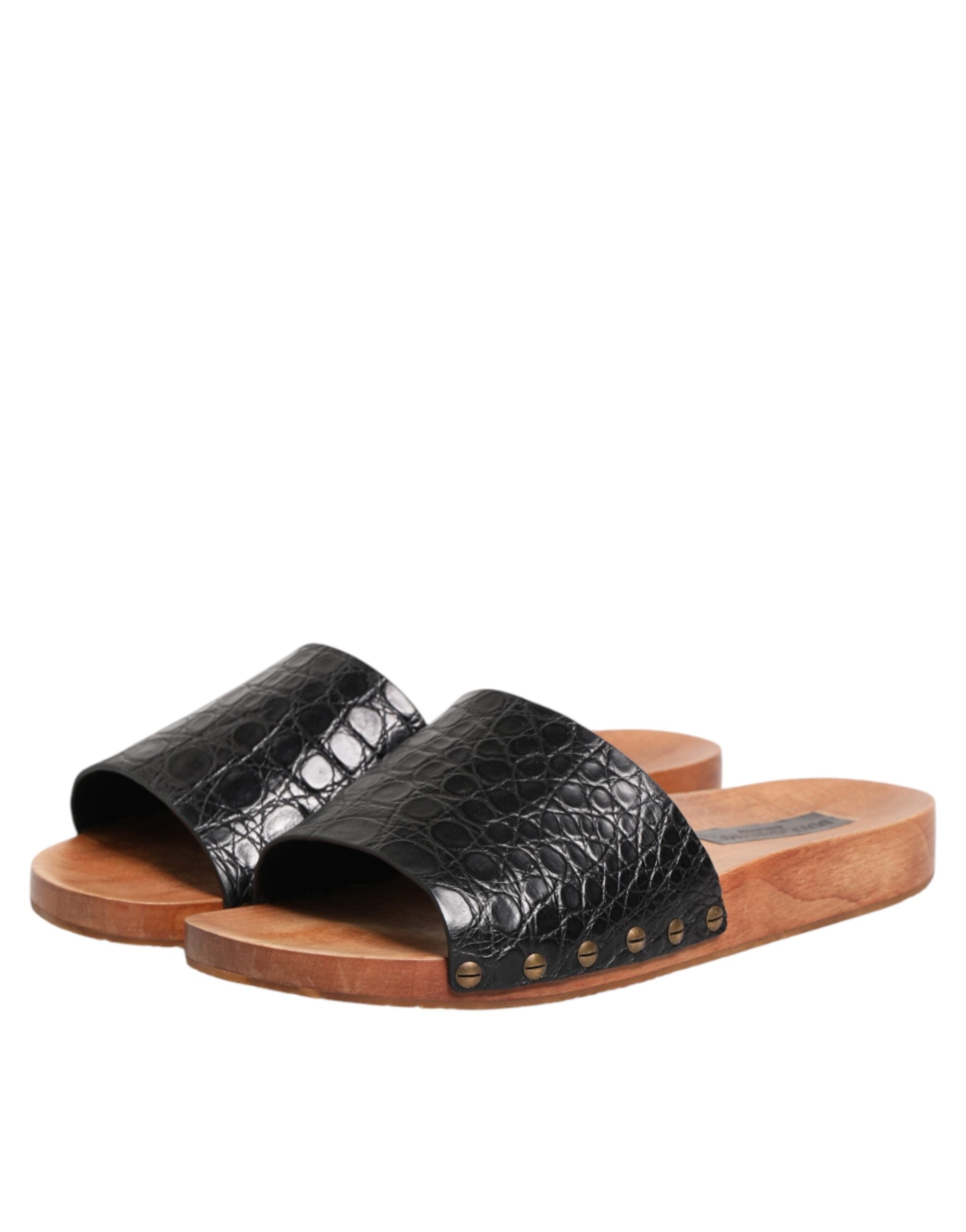 Dolce & Gabbana Black Brown Leather Slides Sandals Men's Shoes
