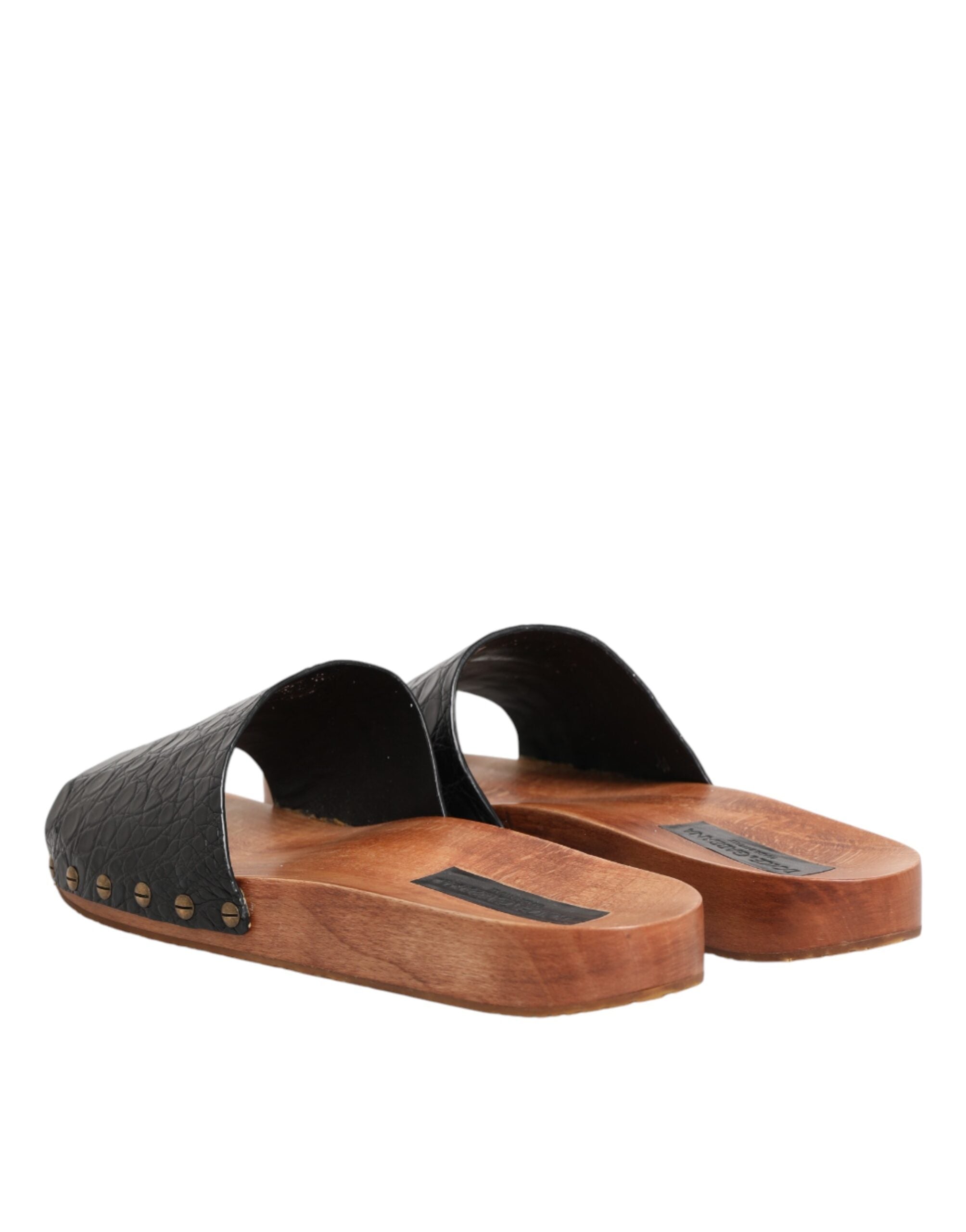 Dolce & Gabbana Black Brown Leather Slides Sandals Men's Shoes